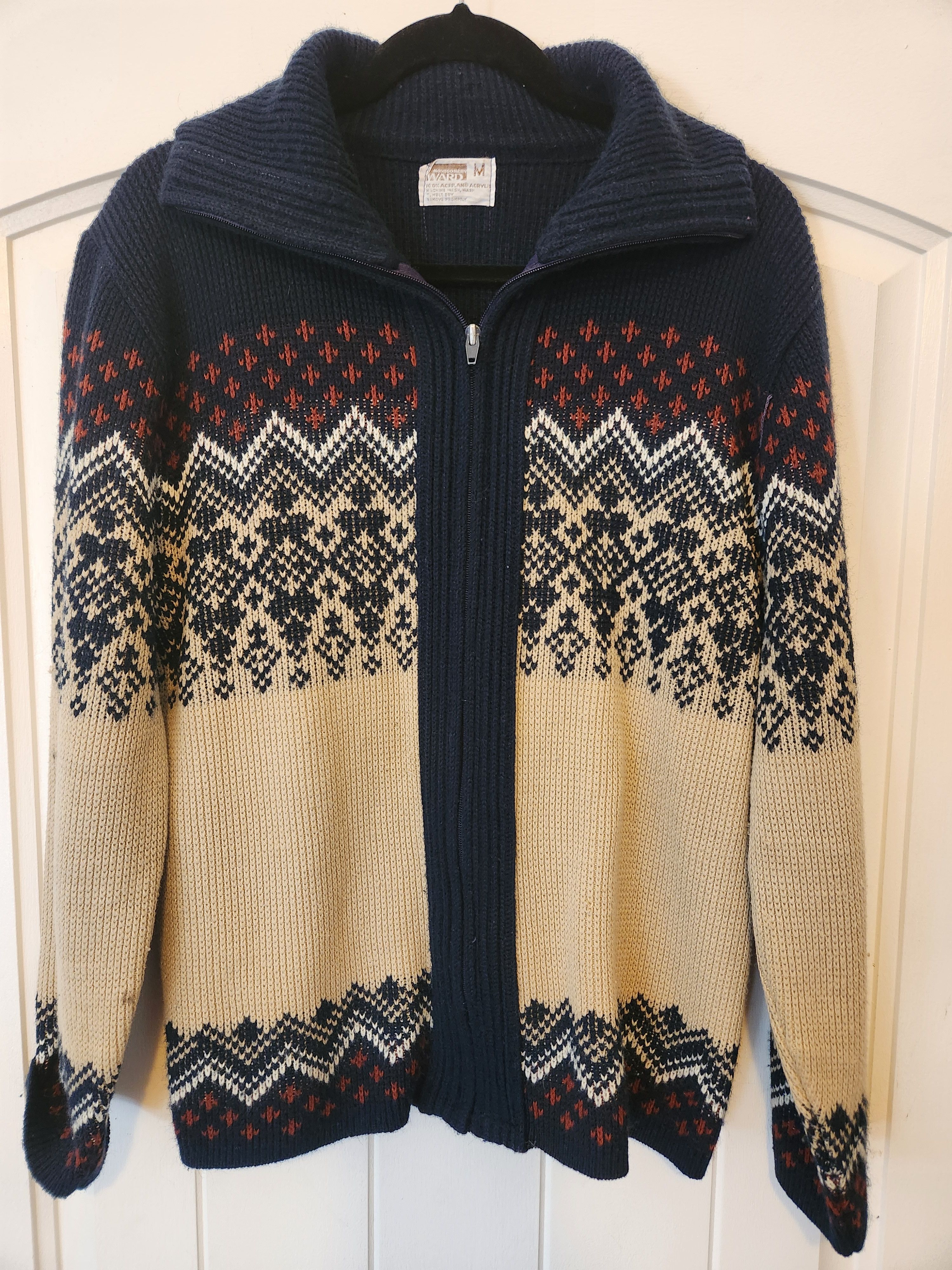 Other Vintage 70's Montgomery Ward Zip Front Nordi Style Cardigan Size US M / EU 48-50 / 2 - 1 Thumbnail