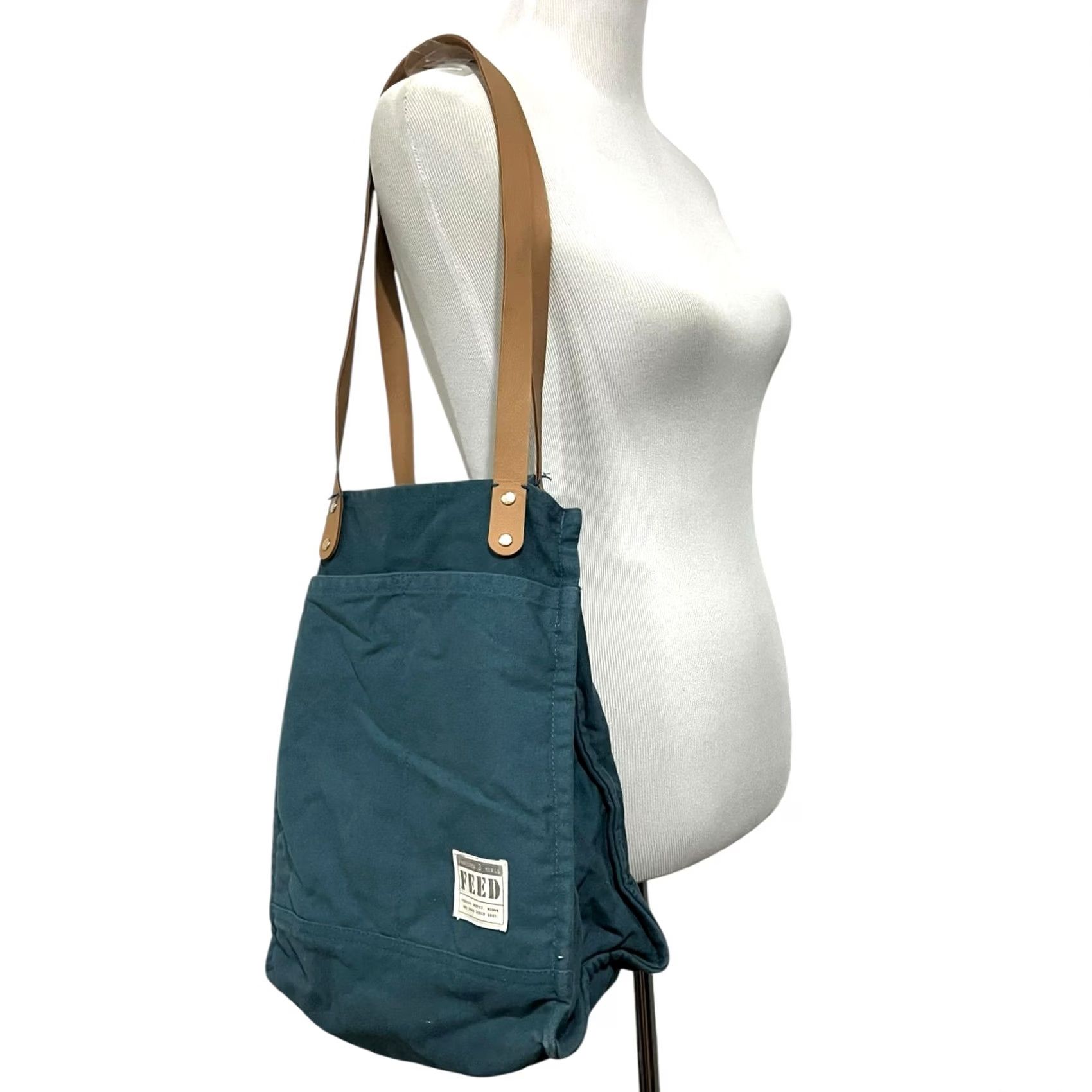 Market FEED Project Canvas Market Tote Shoulder Bag Blue with Leather Straps Unisex Adults Tote Cotton Canvas Leather Straps Size ONE SIZE - 4 Thumbnail