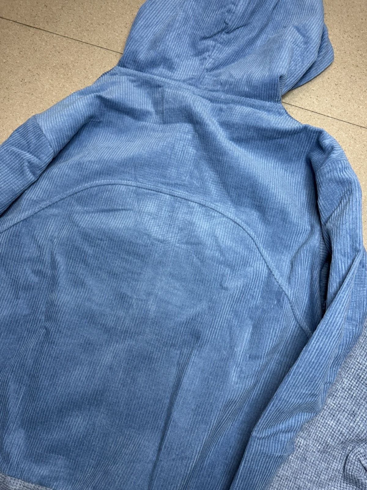 Rare hybrid Paneled waffle corduroy Zip Up Hoodie sweater