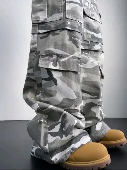 VIBE Y2K Vintage Streetwear White Camo Cargo Baggy Jeans sh Size US 33 - 4 Thumbnail