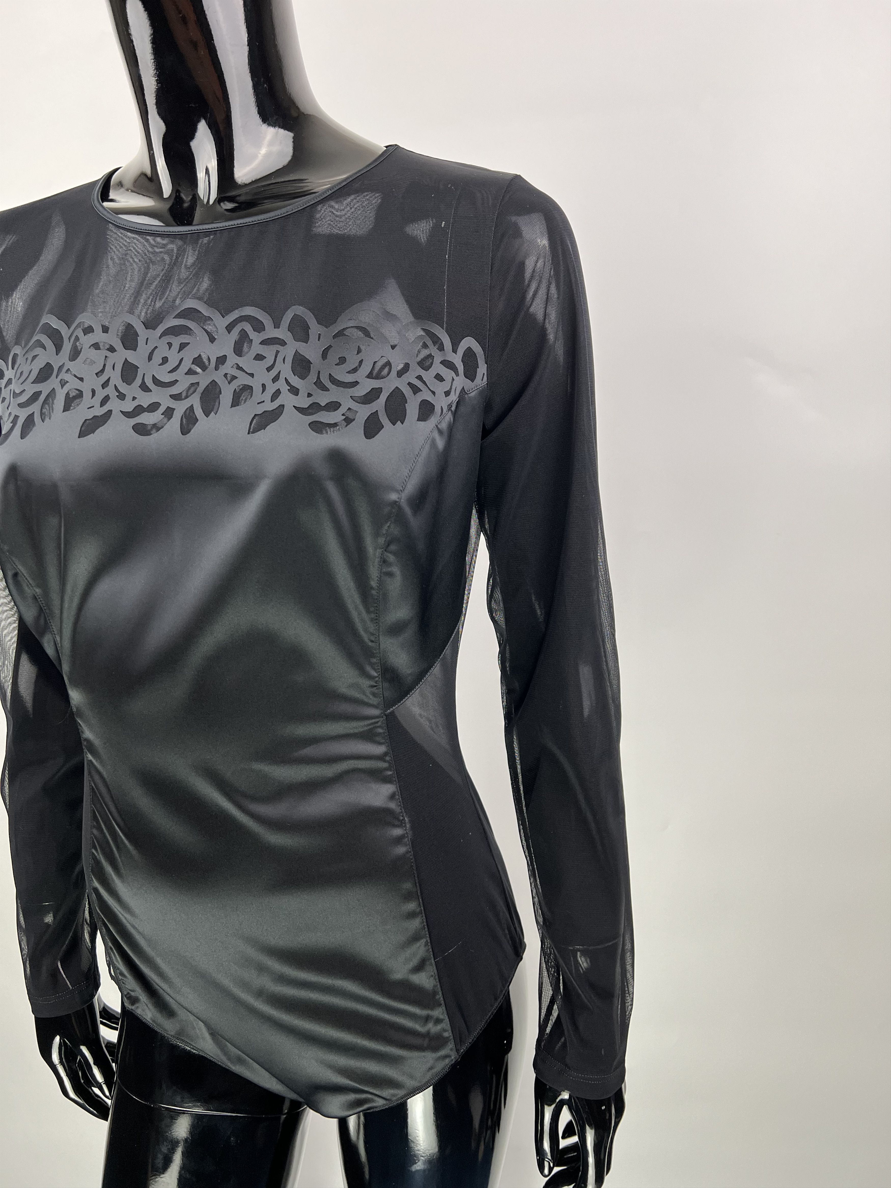 Designer Oroblu Black Mesh Long Sleeve Bodysuit Size M Size M / US 6-8 / IT 42-44 - 3 Thumbnail