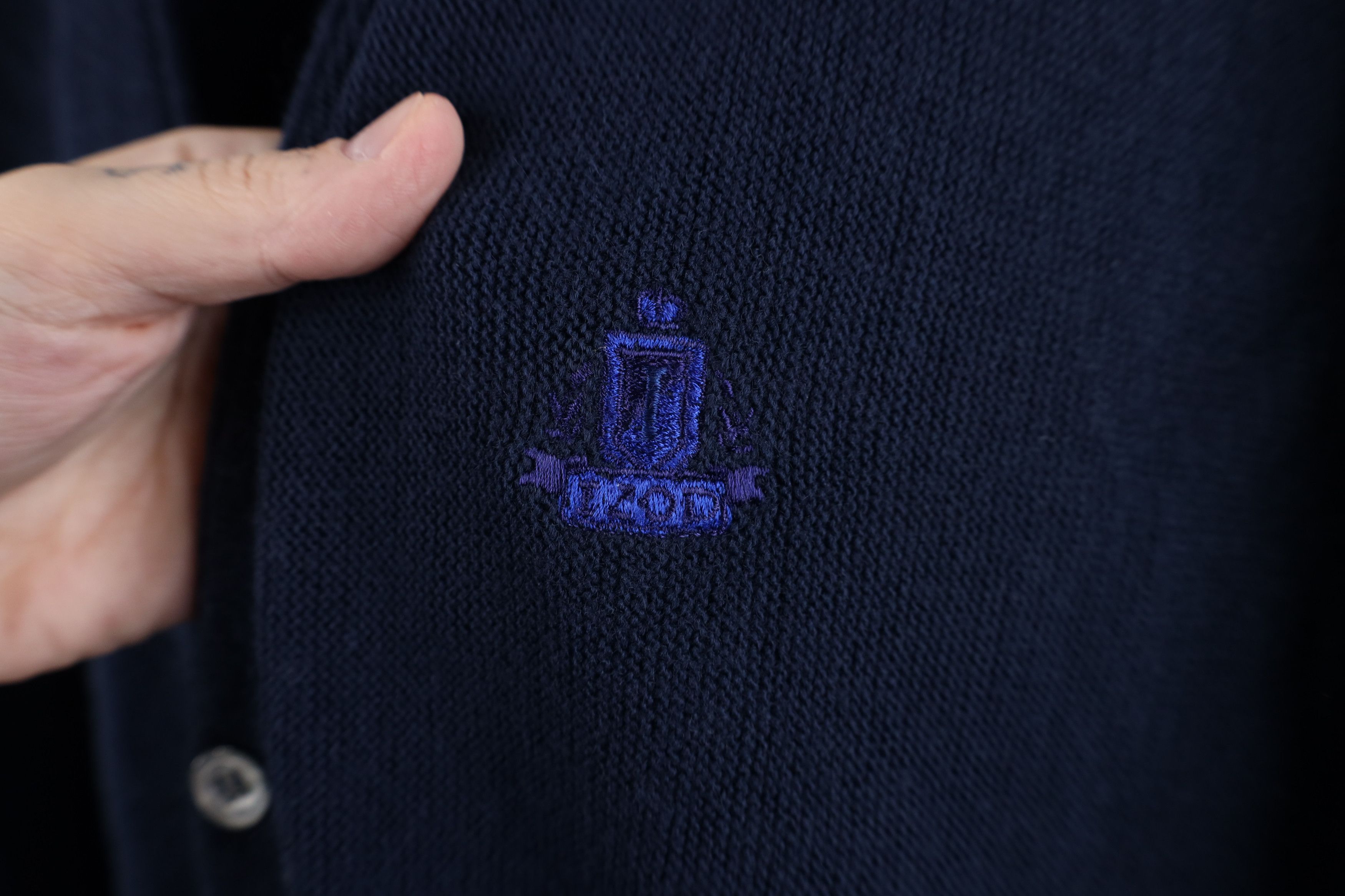 Izod × Vintage Vintage 90s Izod Spell Knit Cardigan Sweater Navy Blue USA Size US L / EU 52-54 / 3 - 5 Thumbnail