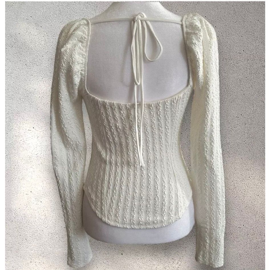 Free People NWT FREE PEOPLE Brittany White Ribbed Puff Sleeve Top Large Size L / US 10 / IT 46 - 9 Thumbnail