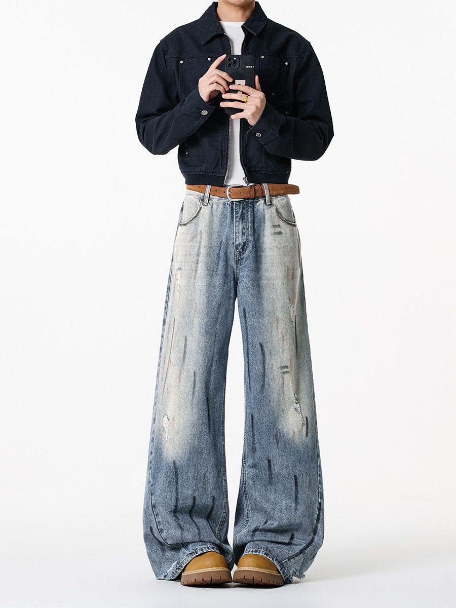 Vintage Men's Washed Street-Style Casual Distressed Graffiti Jeans Size US 32 / EU 48 - 1 Thumbnail