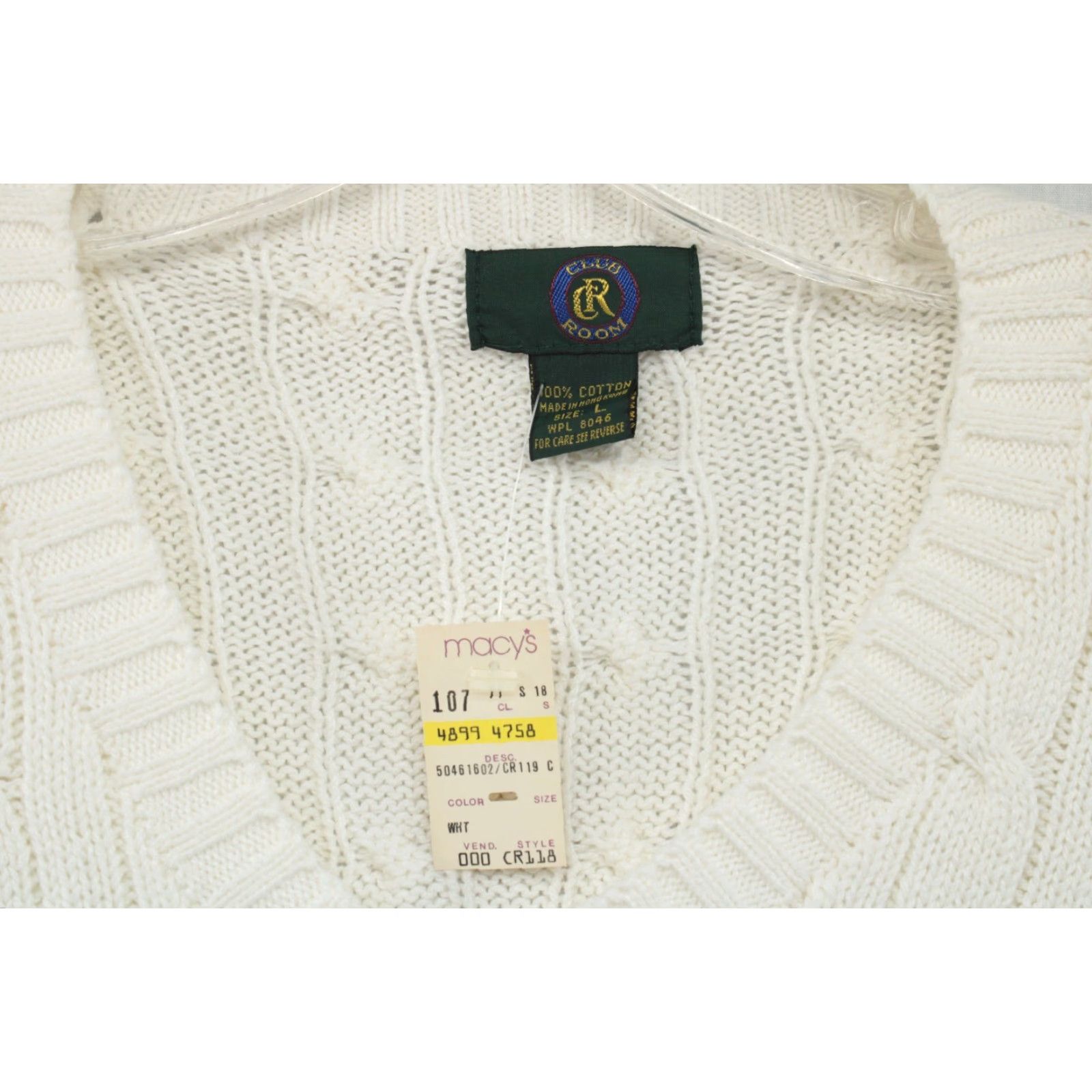 Club Room Club Room Cable Knit V-Neck Sweater - Men’s Large Ivory Cotton 3D Knit Pullover Preppy Ivy League Mens Size US L / EU 52-54 / 3 - 2 Thumbnail