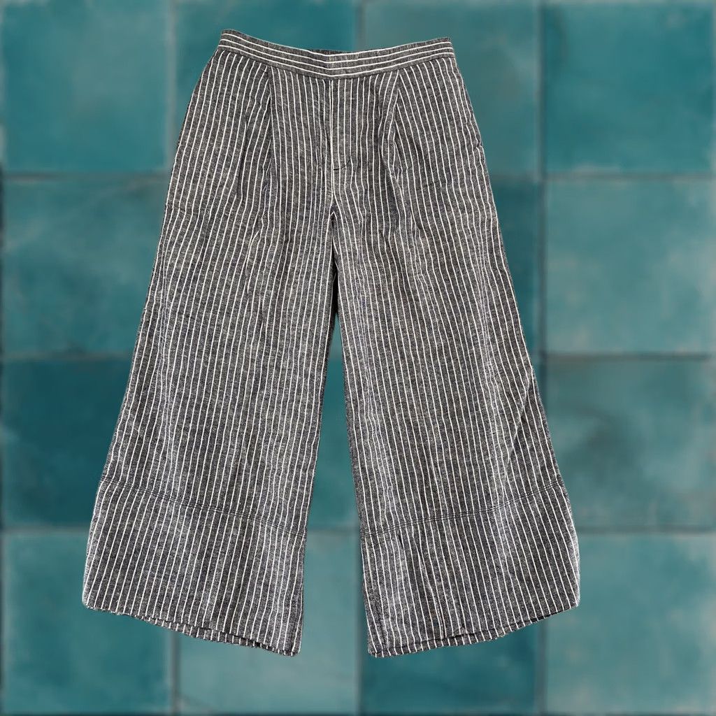 Banana Republic Banana Republic Womens S Blue Stripe Linen Wide Leg Pants Coastal Beachy Ankle Size 28" / US 6 / IT 42 - 1 Thumbnail