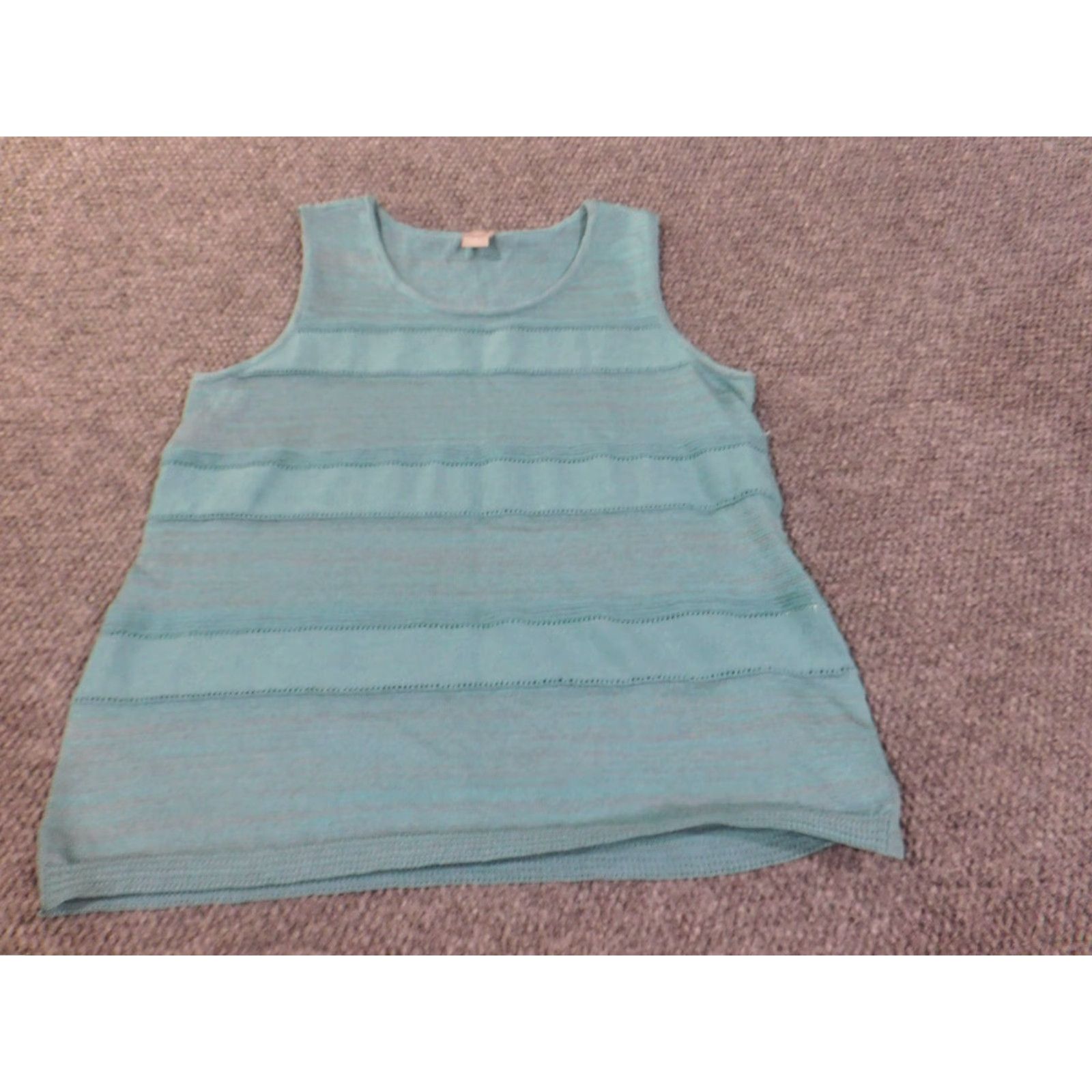 Vintage Chicos Blouse Shirt Women Size 2 Blue Sleeveless Striped Crew Neck Pullover Knit Polyester Cotton Casual Cream? Size XS / US 0-2 / IT 36-38 - 6 Thumbnail