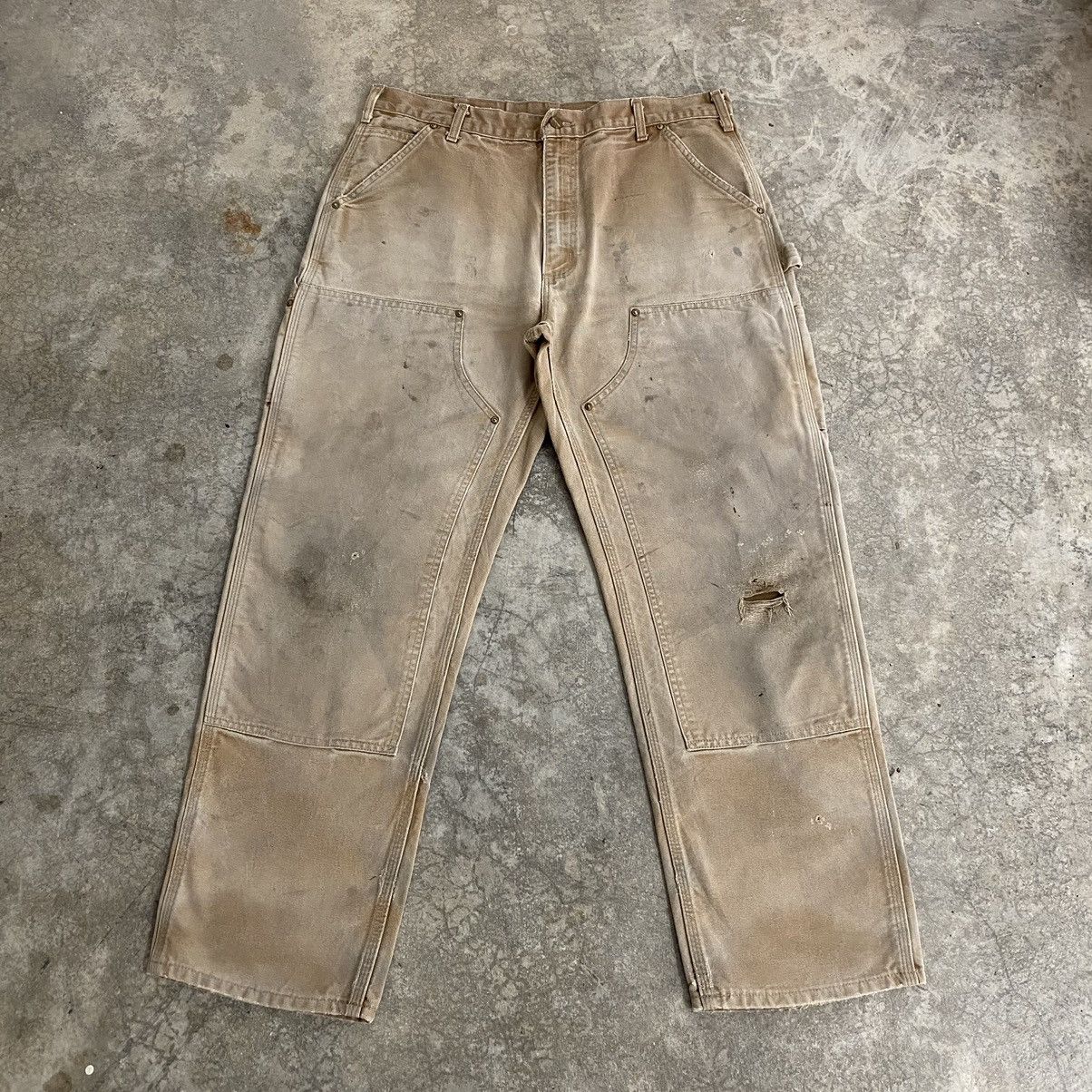 Carhartt VTG Carhartt Double Knee Faded Tan Dirty Carpenter Pants Size US 35 - 2 Thumbnail