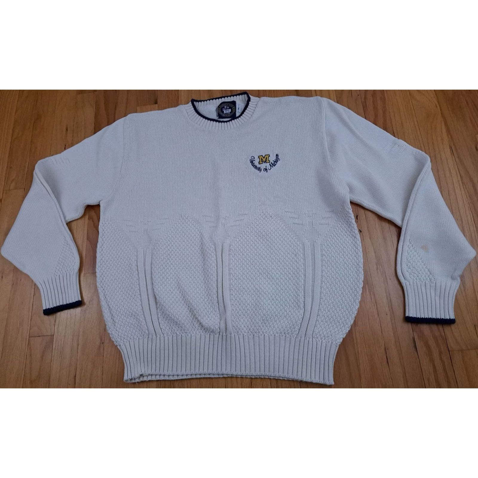 Vintage VINTAGE University of Michigan Cable Knit Embroidered Sweater XL White Size US XL / EU 56 / 4 - 5 Thumbnail