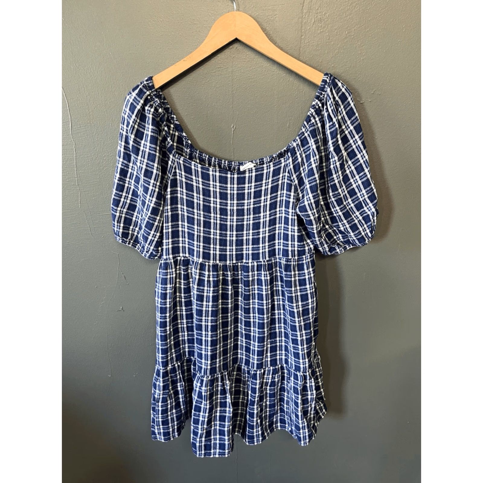 American Eagle Outfitters American Eagle Womens Blouse Blue Plaid Short Sleeve Shirt Dress Size L Size L / US 10 / IT 46 - 2 Thumbnail