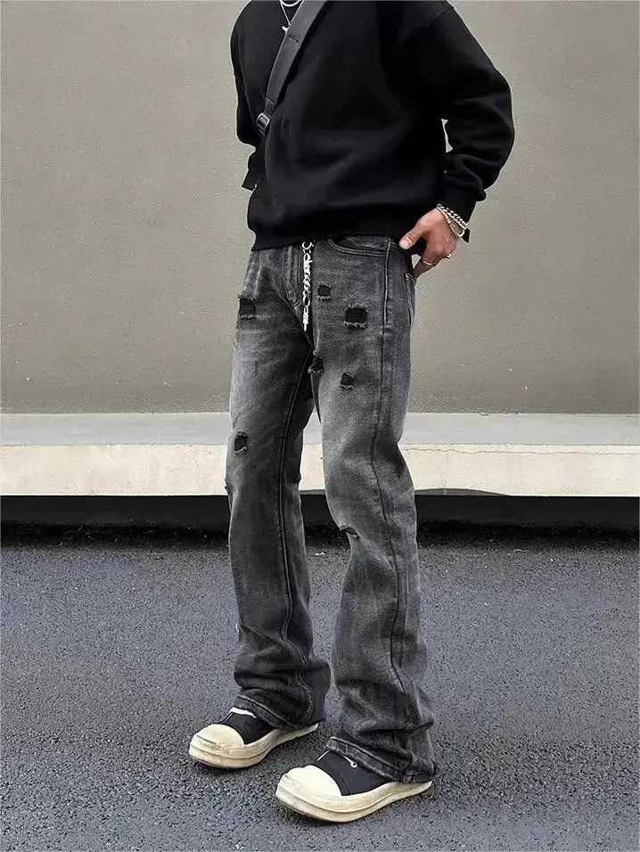 Japanese Brand × Jean Black straight leg distressed jeans Size US 32 / EU 48 - 1 Thumbnail