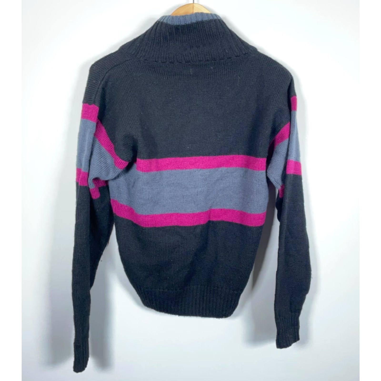 Yves Saint Laurent VINTAGE Saint Laurent Wool Shawl Collar Sweater 80s Men Small Black Pink Striped Knit Pullover Casual Mens Size US S / EU 44-46 / 1 - 2 Thumbnail