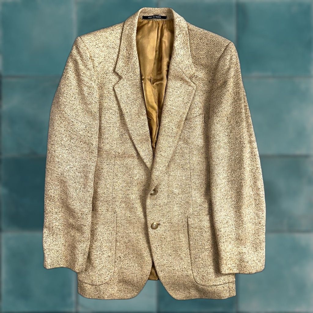 Yves Saint Laurent VINTAGE Yves Saint Laurent Blazer Coat Men 38 Beige Tweed France 80s Classic Designer Size 38R - 1 Thumbnail