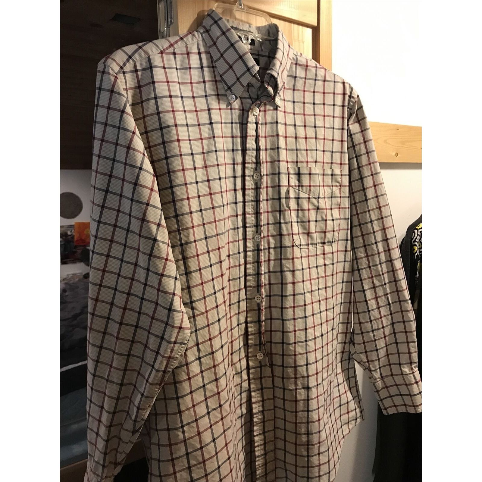 Faconnable Façonnable Men’s 14.5 Beige Red Blue Check LS Cotton Shirt Size US M / EU 48-50 / 2 - 5 Thumbnail