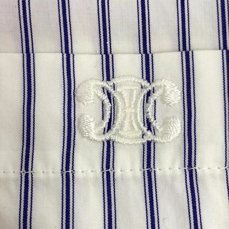 Celine Celine Light Blue Striped Short Sleeve Shirt Size US S / EU 44-46 / 1 - 5 Thumbnail