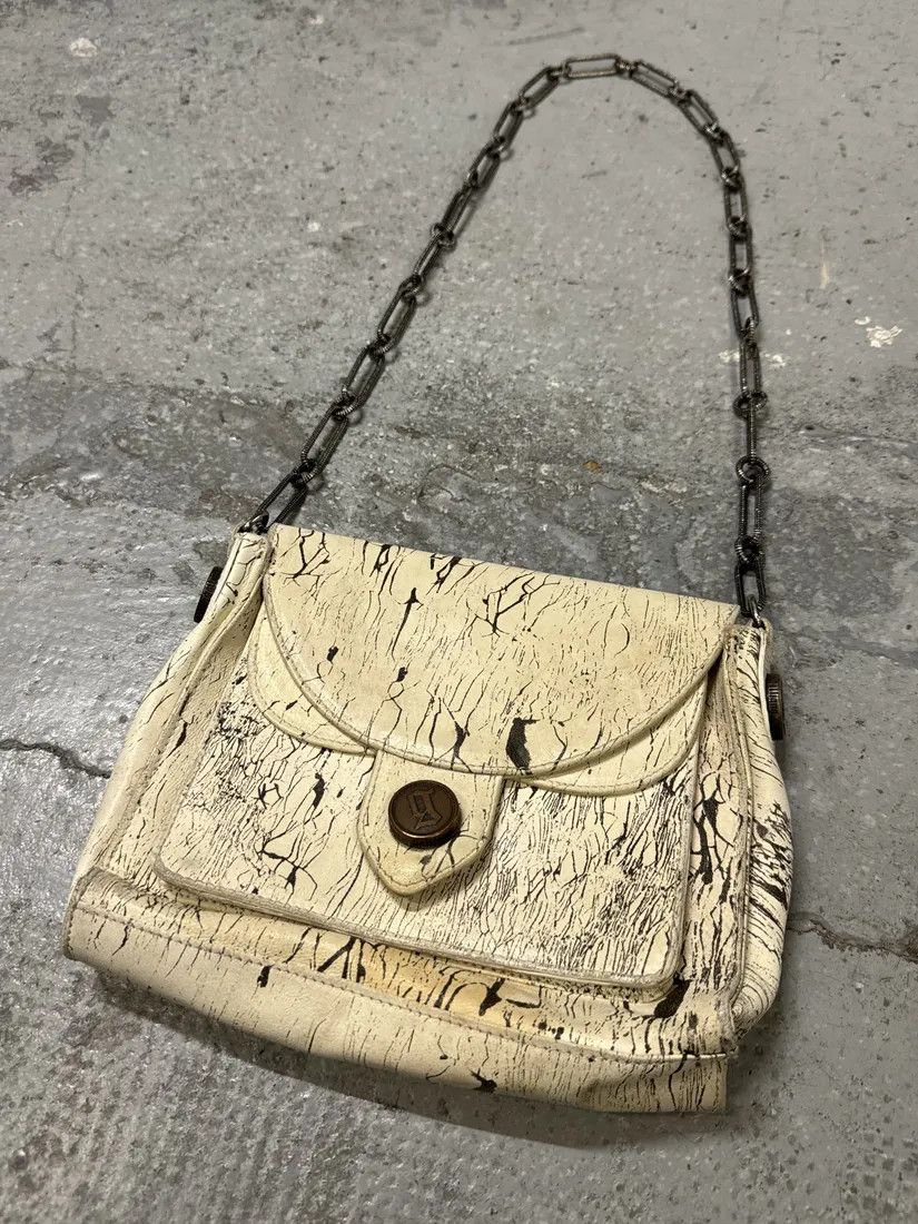 John Galliano × Vintage SS2009 Galliano Creamy Artisanal Eroded Effect Metallic Shoulder Bag Size ONE SIZE - 5 Thumbnail