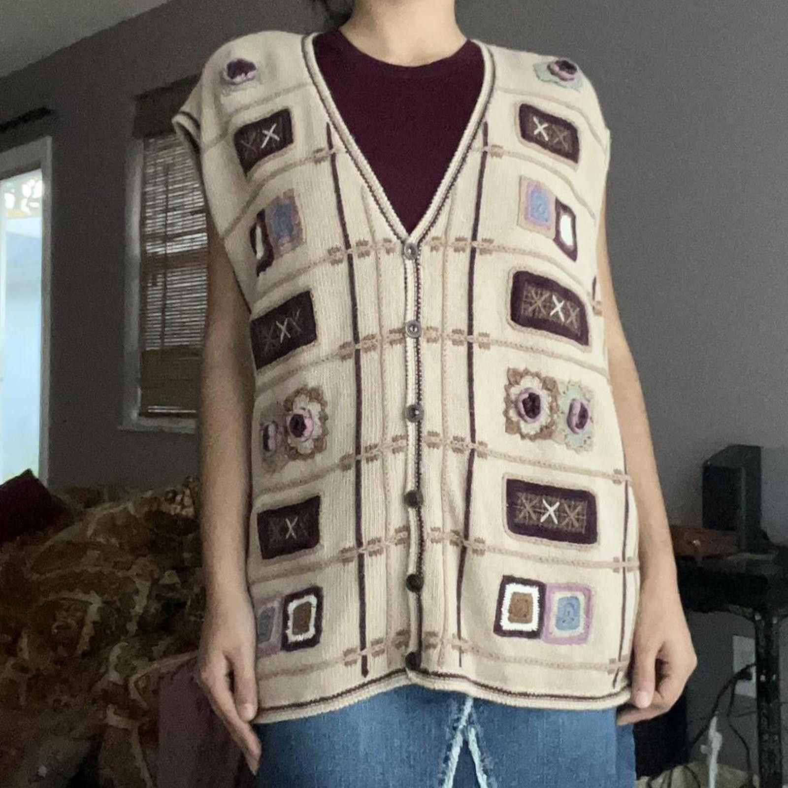 Other Cream and brown purples vintage knit vest knit Size XXL / US 16-18 / IT 52-54 - 1 Thumbnail