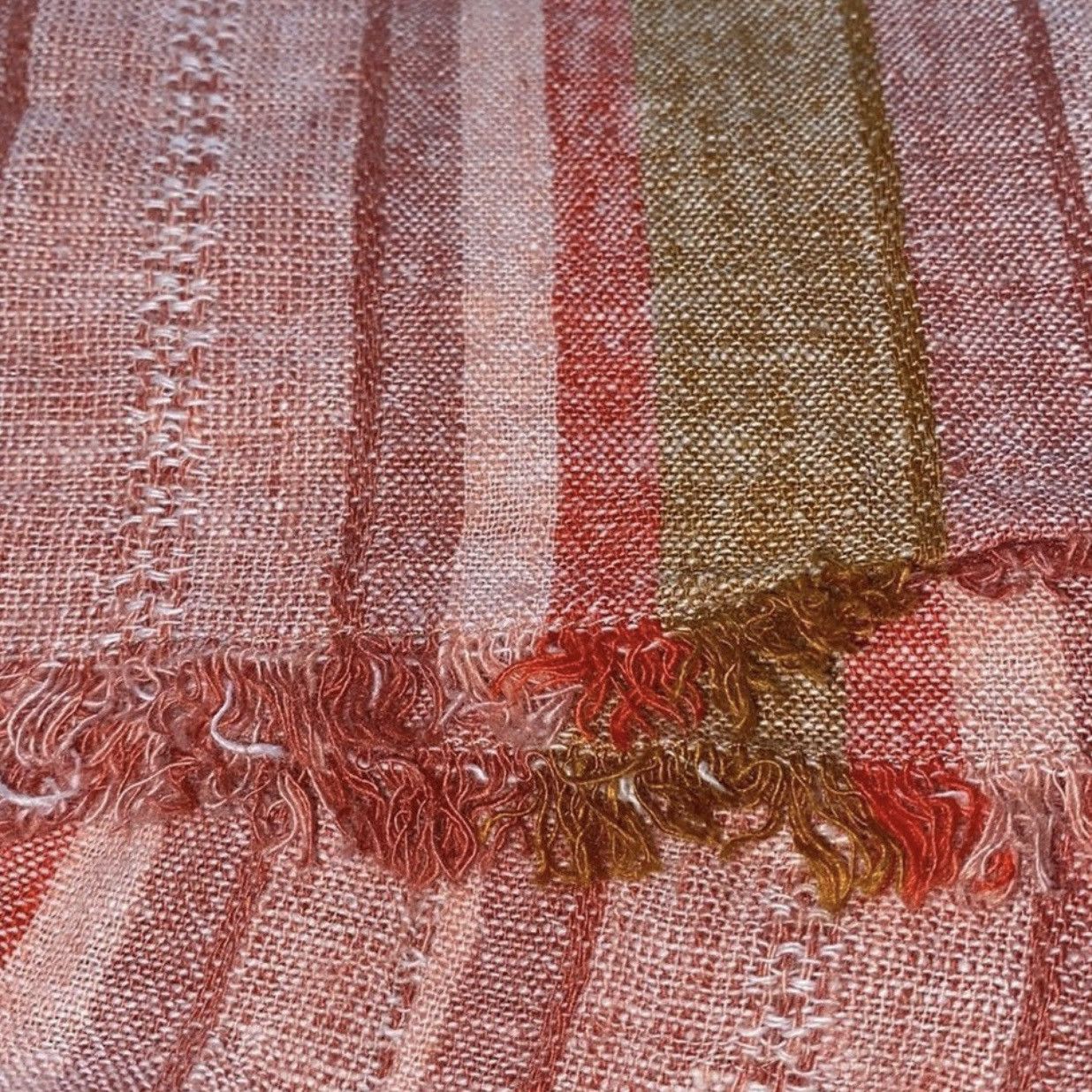 Anthropologie × Drew DREW Red Nat Dobby, Striped, Drawstring Linen Dress Size L / US 10 / IT 46 - 12 Thumbnail