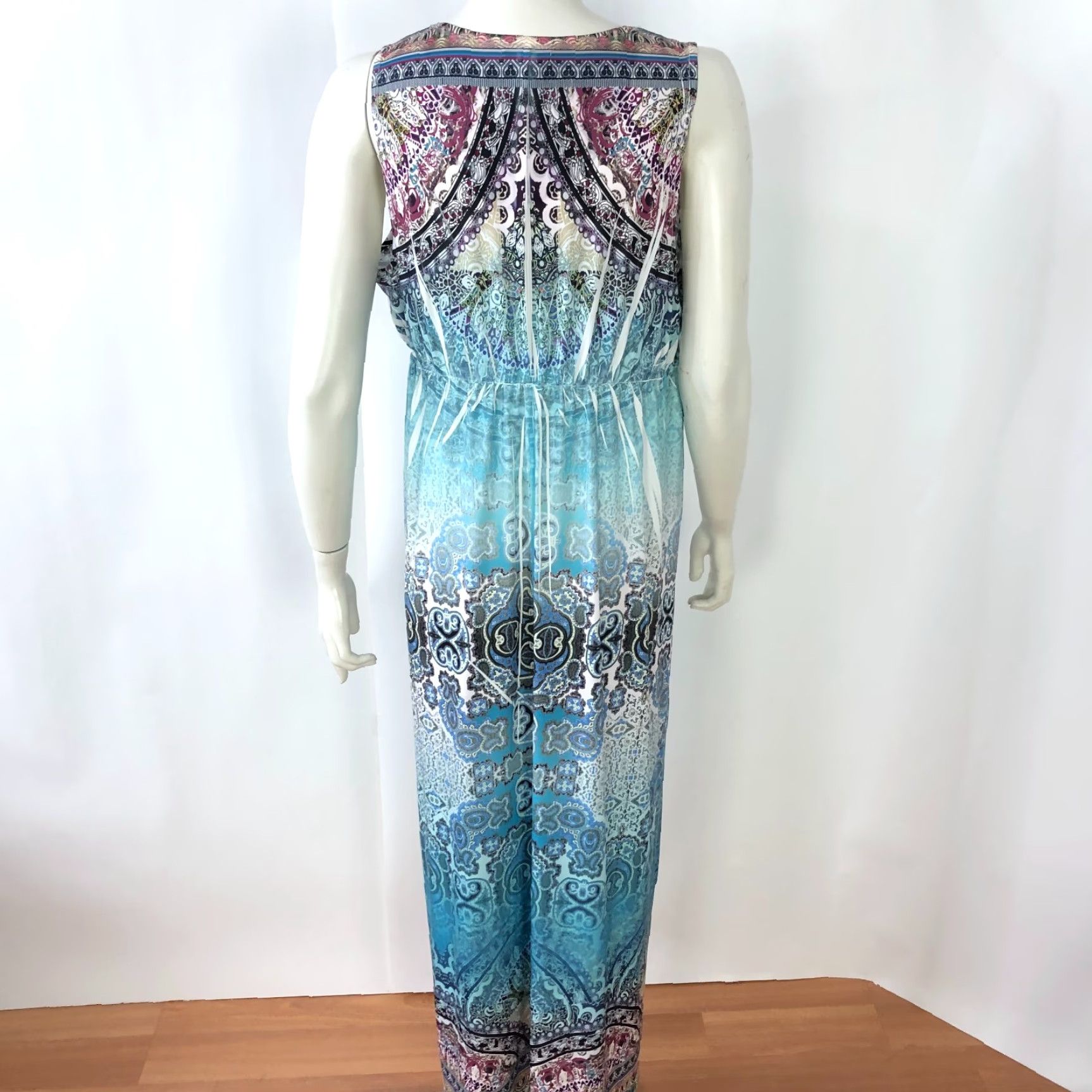 Vintage One World Large Midi Sleeveless Dress All Over Print Blue Dress Size L / US 10 / IT 46 - 4 Thumbnail
