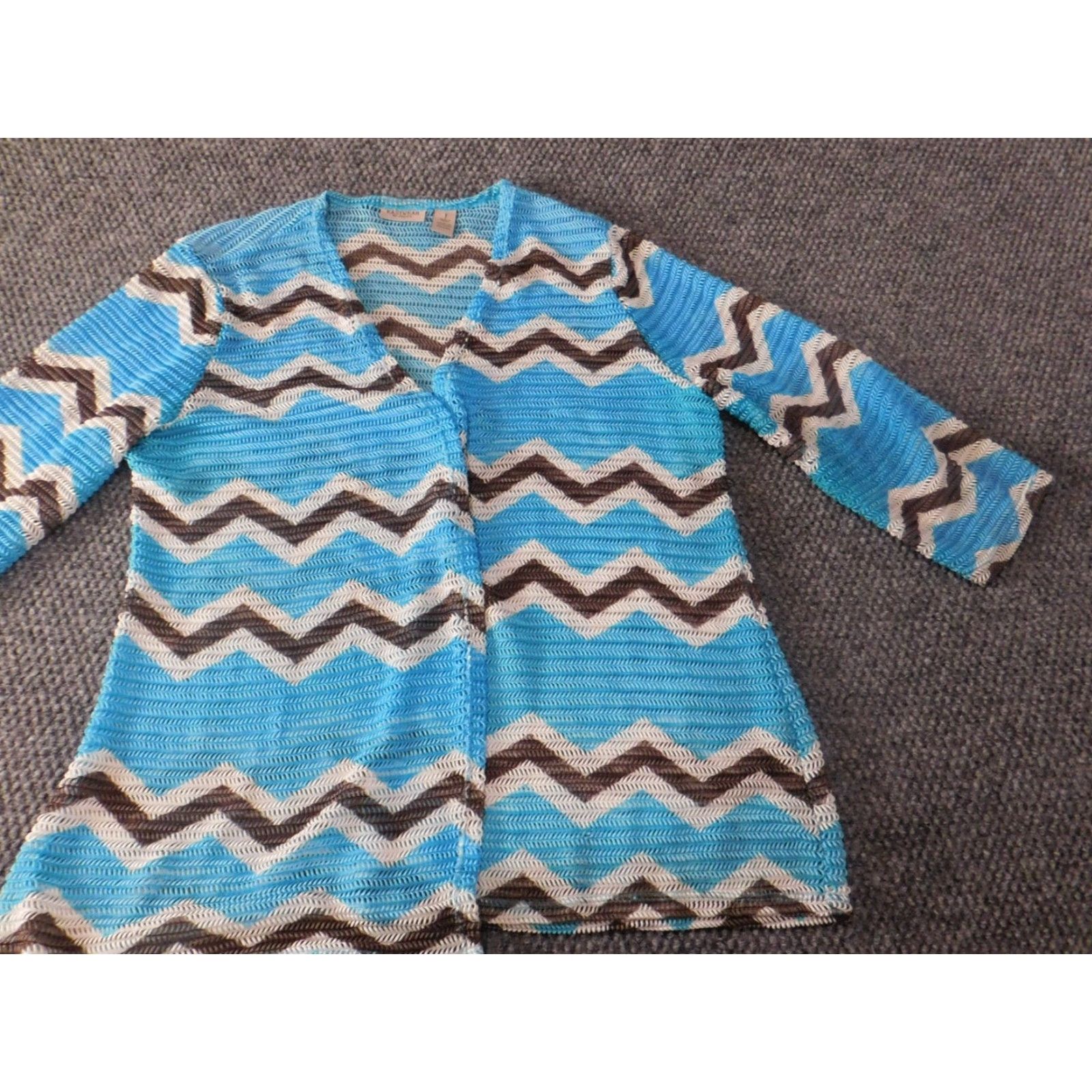 Vintage Chico's Blouse Kimono Top Blue Womens Regular Size 1 Stretch Knit Nylon Spandex Casual Long Sleeve Collared Pullover Oversized Sheer Open Size XS / US 0-2 / IT 36-38 - 2 Thumbnail