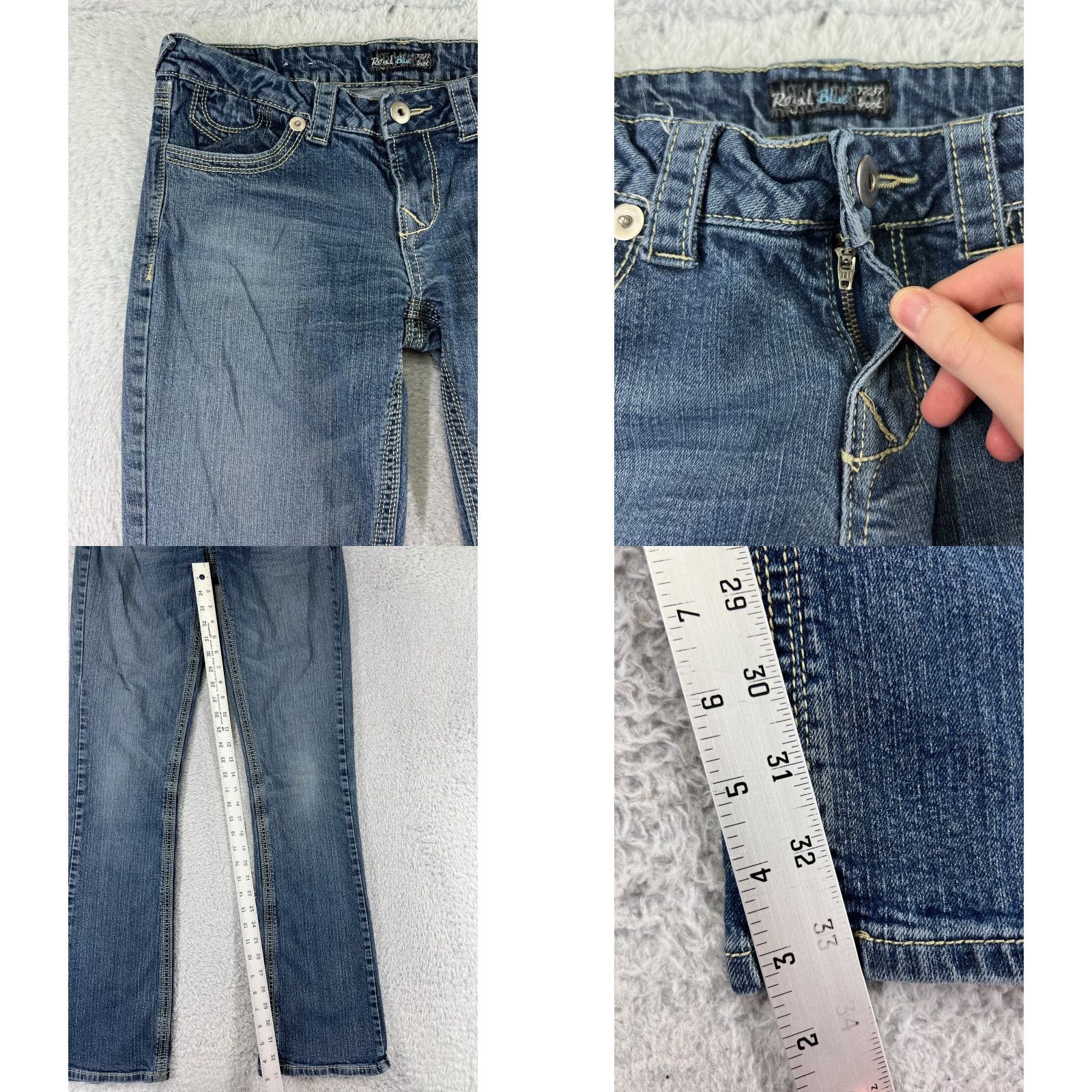 Denime Royal Blue Jeans Womens 7 Bootcut Low Rise Embroidered Denim 5-Pocket Regular Inseam 33in Blue Cotton Vintage: No Size 28" / US 6 / IT 42 - 8 Thumbnail