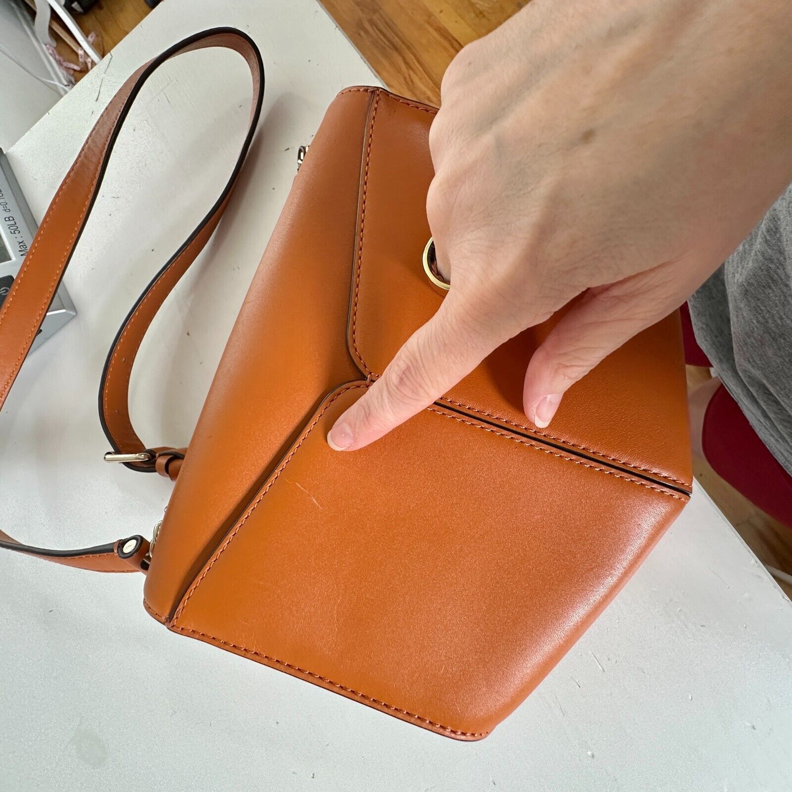Sandro NWOT Sandro Camel Leather Crossbody Bag Lou MM Curcuma Purse Size ONE SIZE - 7 Thumbnail