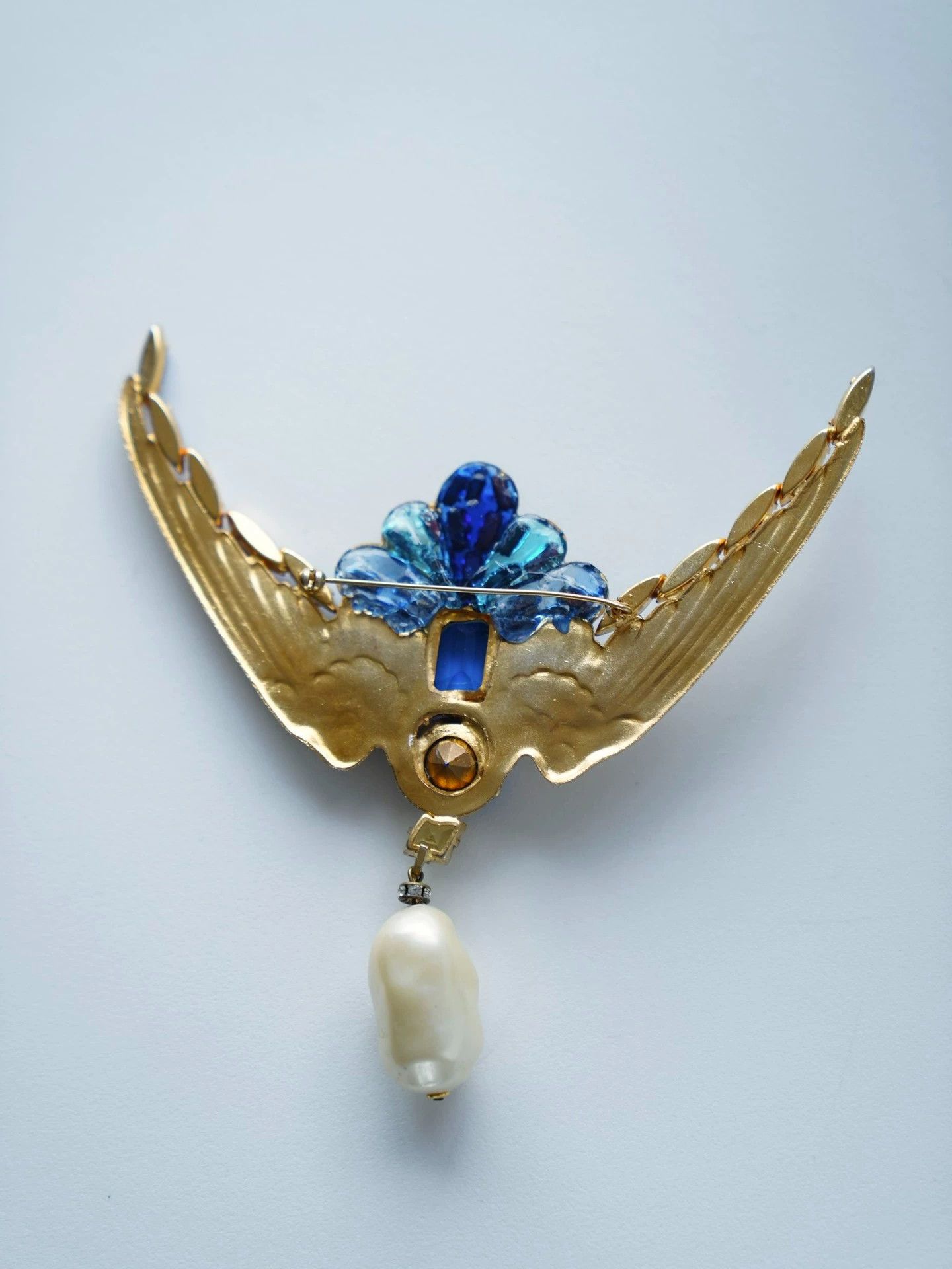Jean-Louis Scherrer Vintage Scherrer Gold Blue Bird Glass Brooch 60s Rare Size ONE SIZE - 5 Thumbnail