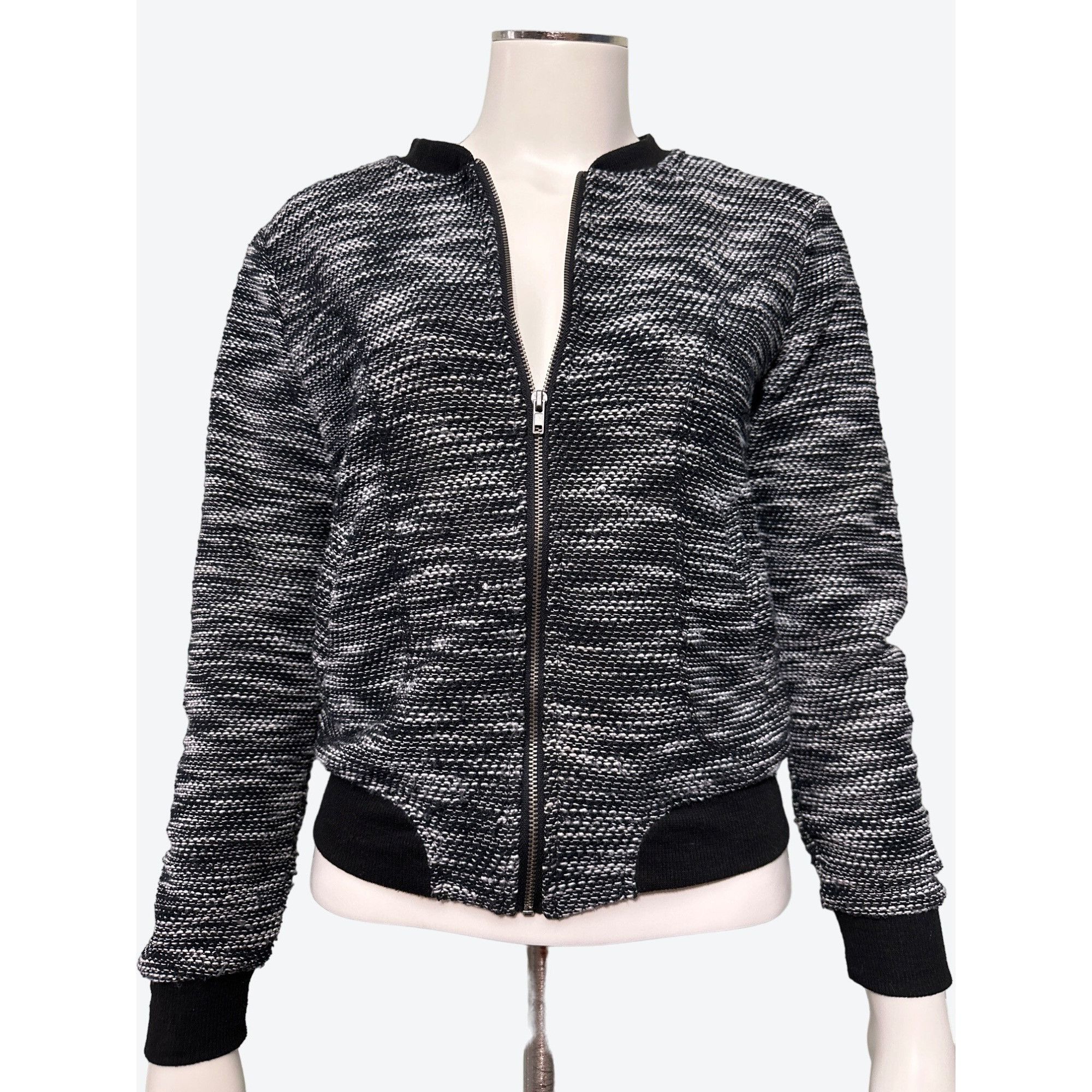 Almost Famous Almost Famous Black White Knit Zip Front Crew Neck Bomber Ja Size L / US 10 / IT 46 - 1 Thumbnail