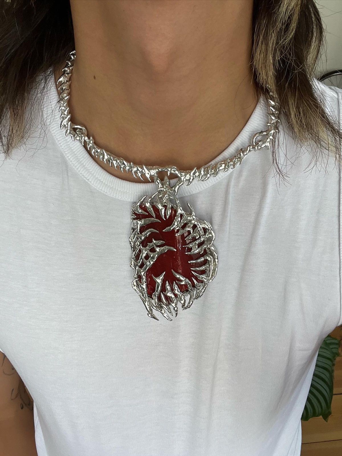 Other sterling silver* pendant necklace with red crystal gem Size ONE SIZE - 2 Thumbnail
