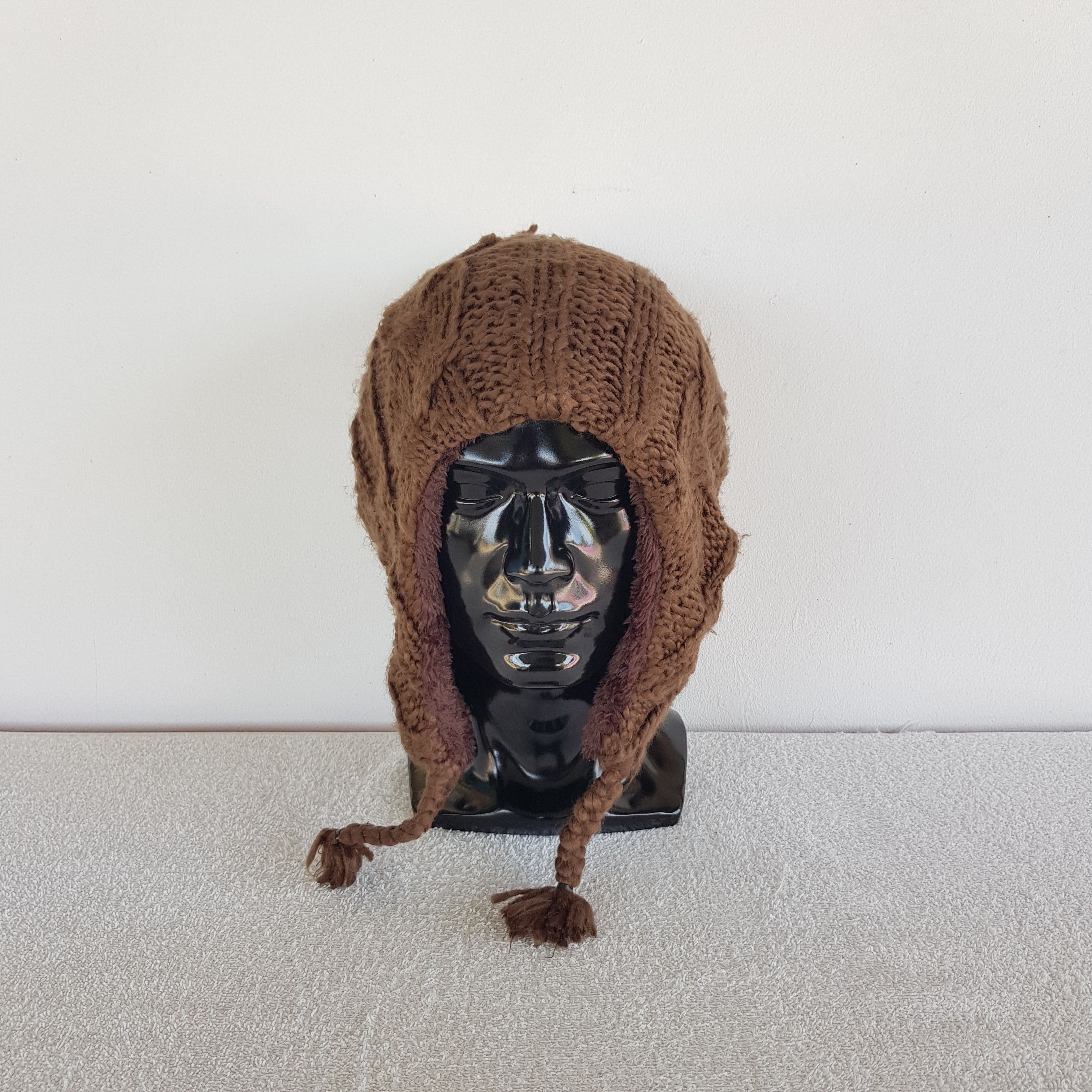 Japanese Brand Vintage Cable Knit Earflap Beanie Fleece Fur Snow Caps Hats Size ONE SIZE - 2 Thumbnail