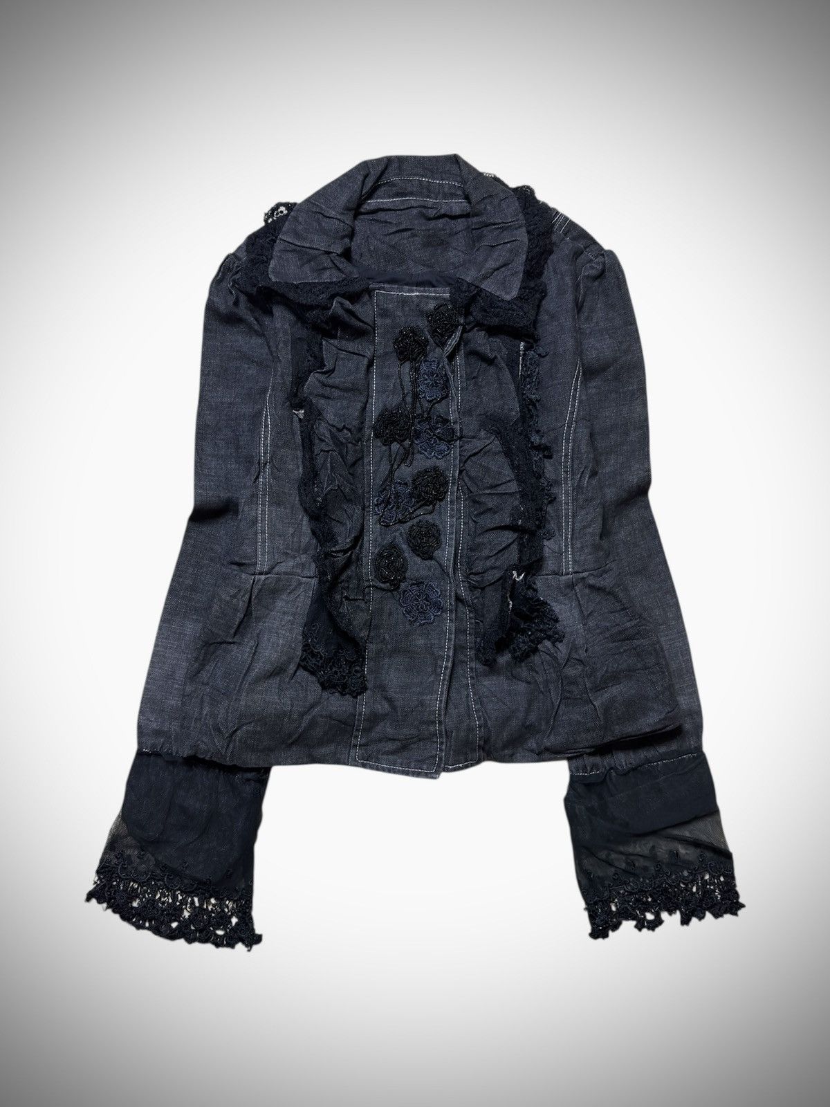 Japanese Brand Unknown - Frill Denim Jacket Size M / US 6-8 / IT 42-44 - 1 Thumbnail