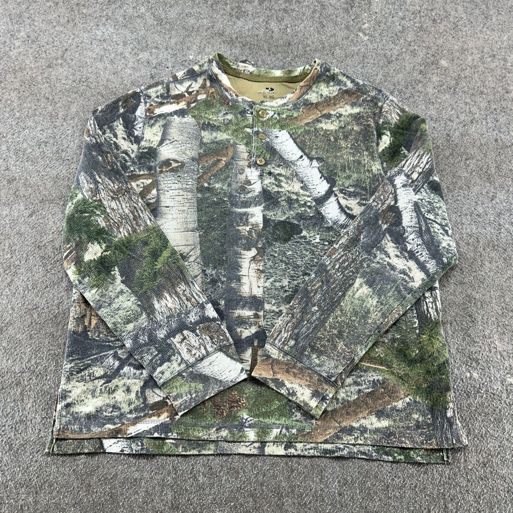 Vintage Mossy Oak Shirt Mens XL Camouflage Long Sleeve Henley Thermal Waffle Cotton Outdoor Knit T-Shirt Size US XL / EU 56 / 4 - 2 Thumbnail