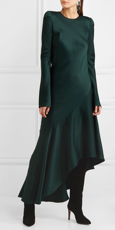 Haider Ackermann Haider Ackerman Fall 2017 Green Satin Long Sleeve Bias Dress Size XS / US 0-2 / IT 36-38 - 1 Thumbnail