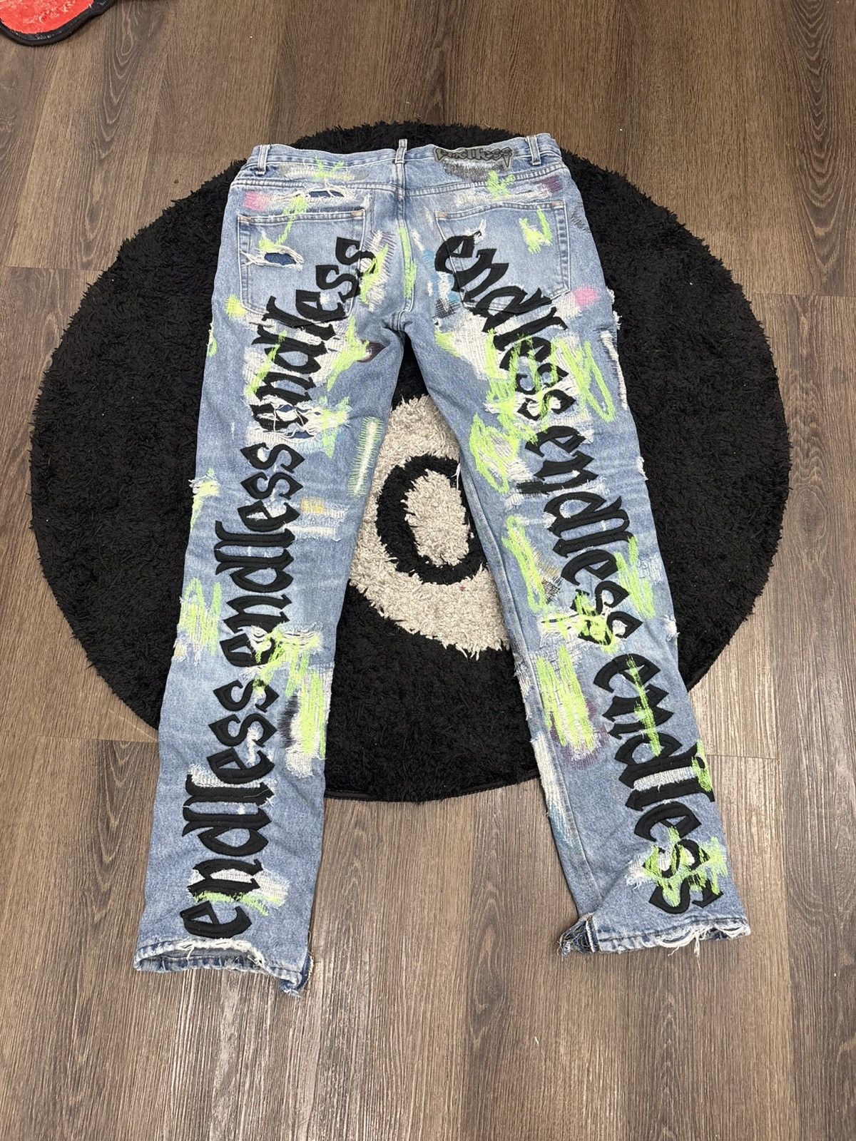 Custom Jeans Vlone Painted Jeans Vlone LVDV Silver Rhinestone
