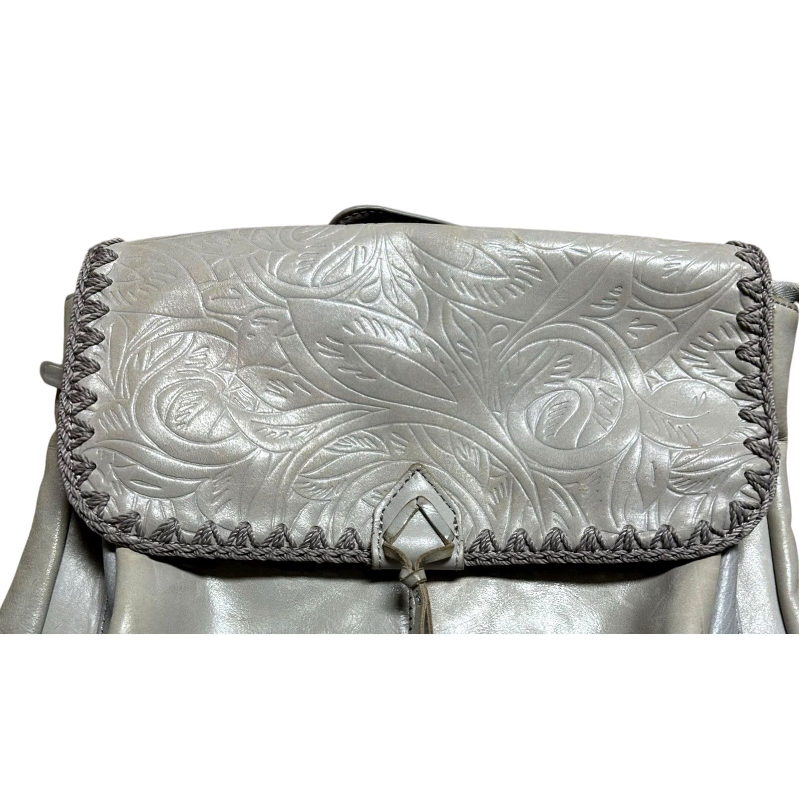 The Sak VINTAGE The Sak Ventura Backpack Purse Messenger Bag Gray Distressed Embossed Women's Size ONE SIZE - 4 Thumbnail