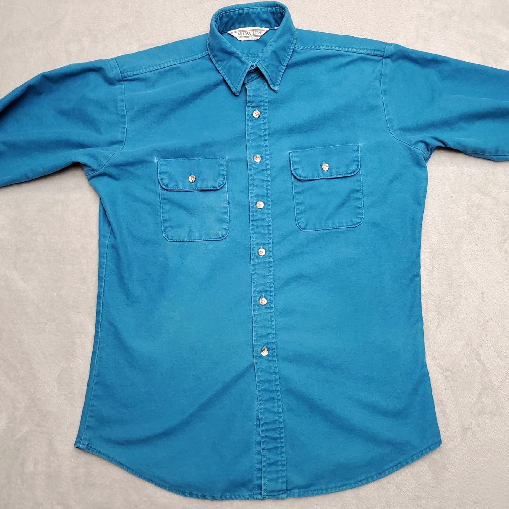 Vintage VINTAGE Field & Stream Shirt Men LT Teal Chamois Long Sleeve Flannel Outdoor Button-Up Pockets Cotton Size US L / EU 52-54 / 3 - 4 Thumbnail