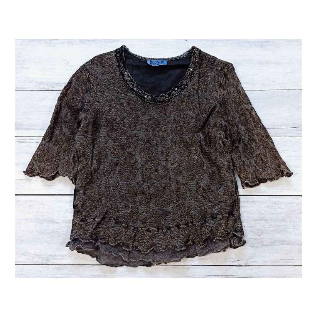 Vintage Art Nouveau Floral Shirt Bucadi Bacco Sequin Rare Opium Size US S / EU 44-46 / 1 - 1 Thumbnail
