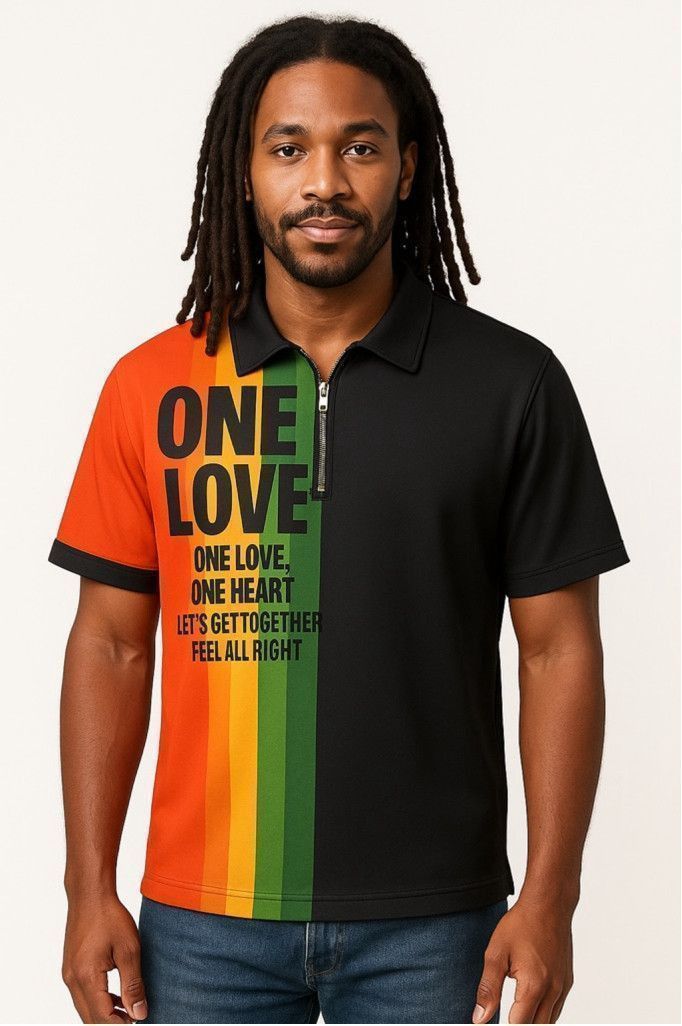 Other One Love Rasta Gradient Polo Shirt – Reggae Pride Zip up XL Size US XL / EU 56 / 4 - 1 Thumbnail