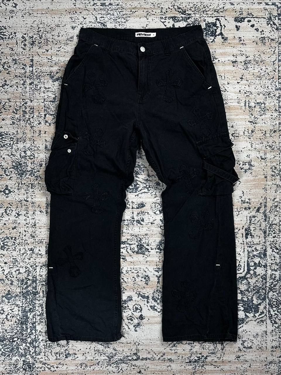 Review Avant Garde Black Cargo Cross Baggy Rap Pants Bondage Size US 32 / EU 48 - 2 Thumbnail