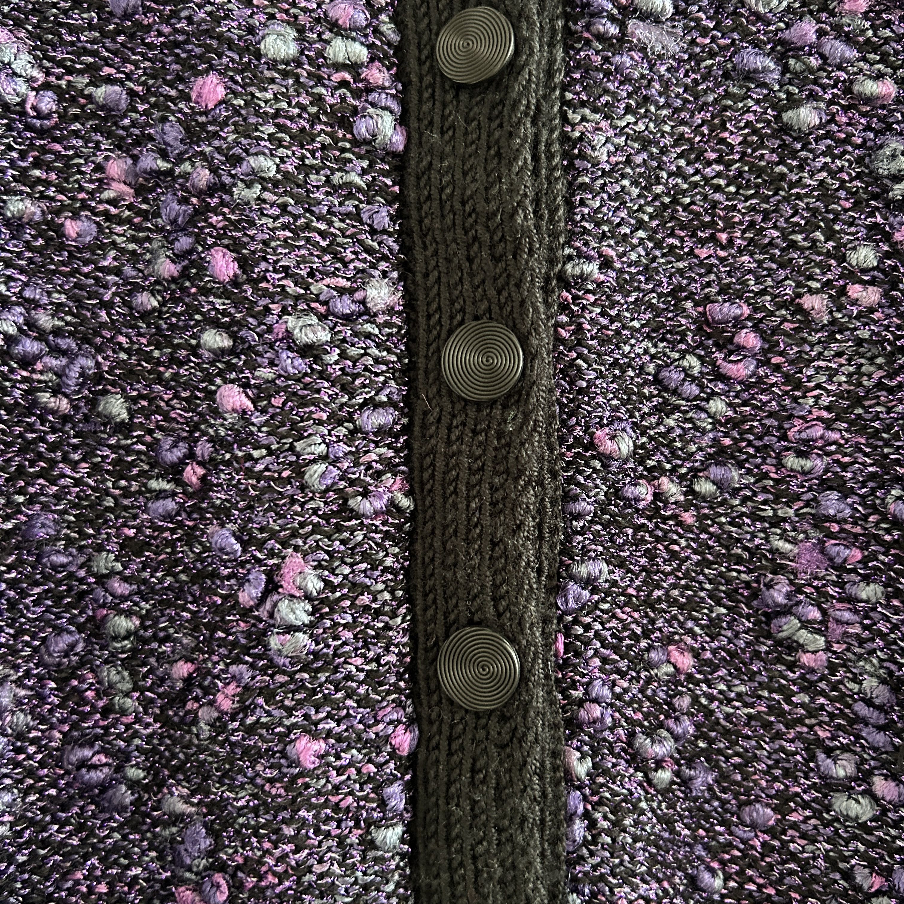 Vintage Vintage 90s Purple Bouclé Cardigan | Retro Tweed Knit Jacket Size M / US 6-8 / IT 42-44 - 11 Thumbnail