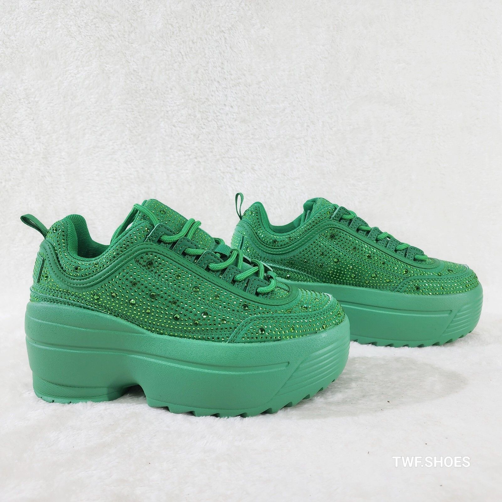 Other Ultra Cush Kelly Green Rhinestone Platform Sneakers (US Shoe Size US 10 / IT 40 - 5 Thumbnail