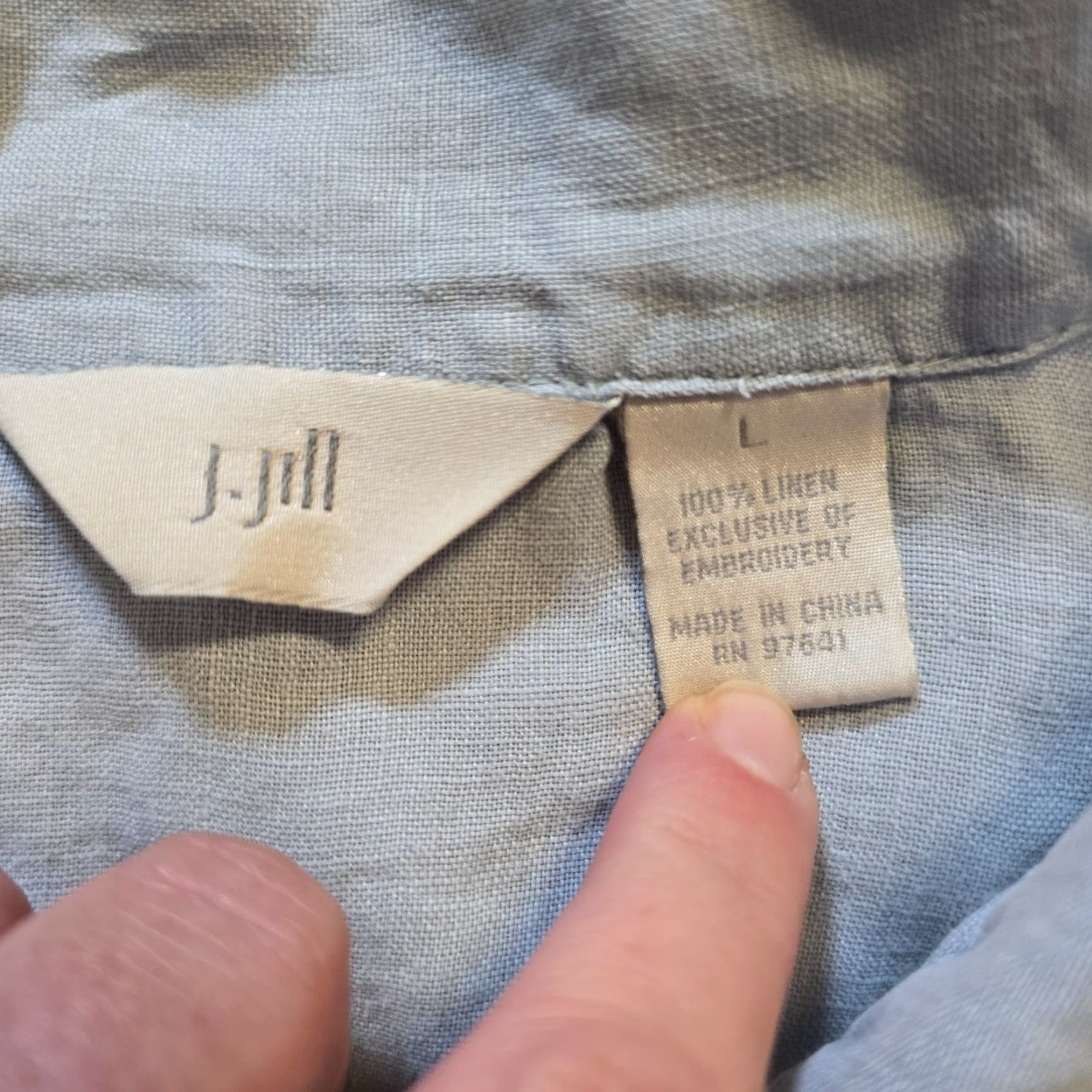 J. Jill J. Jill Top Womens Size Large Blue Linen Embroidered Button Up Blouse Shirt Womens/Adult Regular Long Sleeve Vintage Capsule Size L / US 10 / IT 46 - 5 Thumbnail