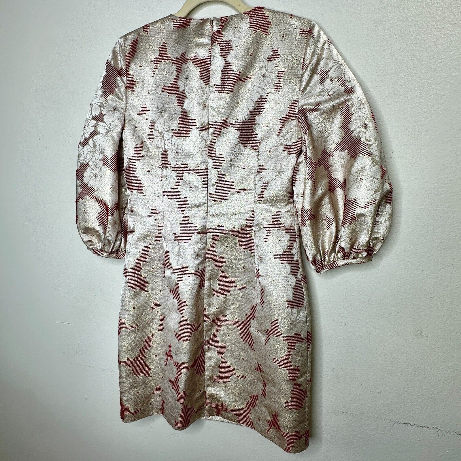 Badgley Mischka Belle Badgley Mischka Red Gold Metallic Stripe Floral Dress Size XS / US 0-2 / IT 36-38 - 6 Thumbnail