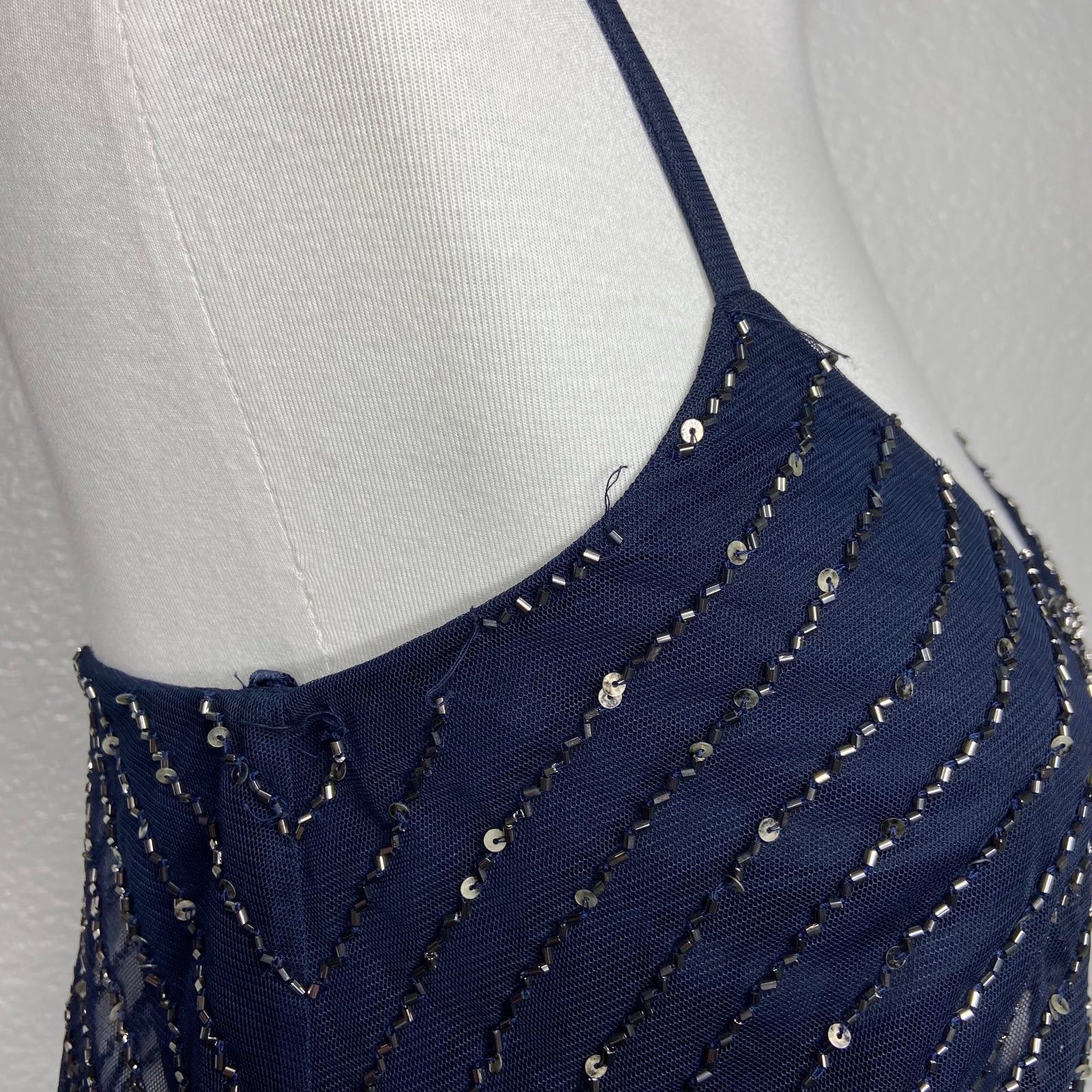 Adrianna Papell Adrianna Papell Navy Sequin Tank Evening Gown Size M / US 6-8 / IT 42-44 - 7 Thumbnail