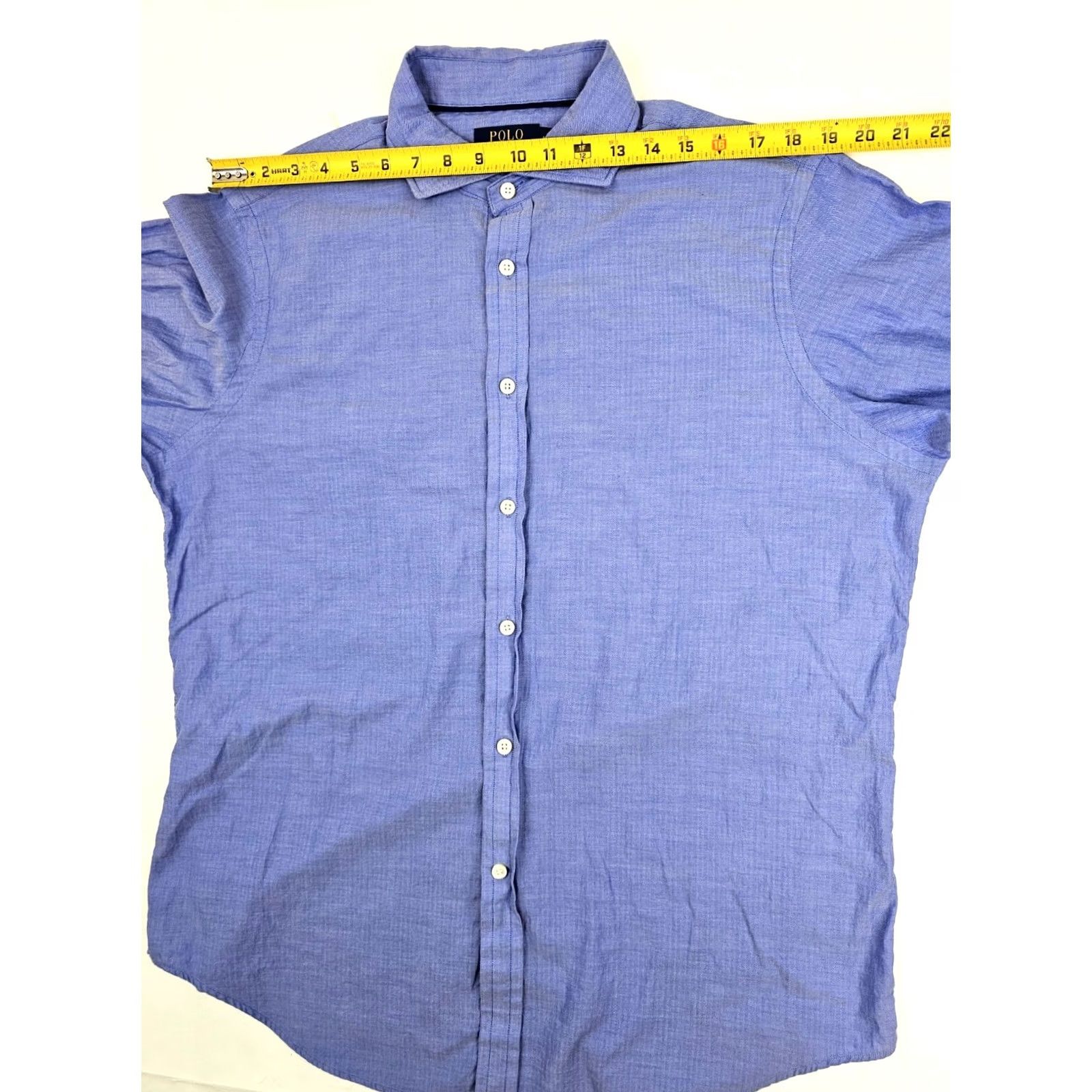 Polo Ralph Lauren Polo Ralph Lauren TL Twill Blue Micro Herringbone Dress Shirt Men L EUC Size 42R - 7 Thumbnail