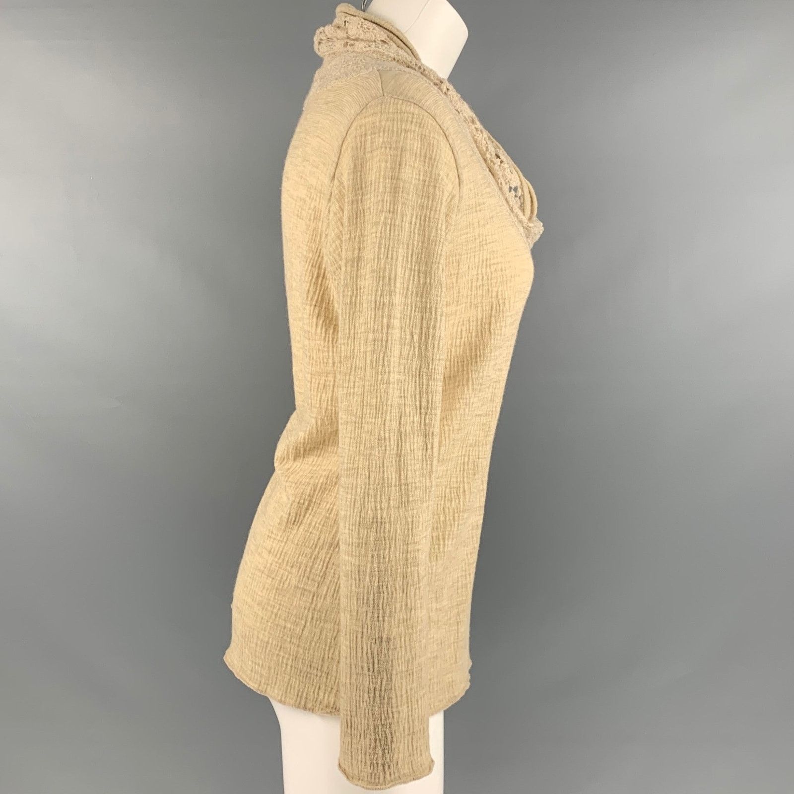 Issey Miyake HEART HAAT Size M Beige Wool Crochet Cowl Collar Casual Top Size M / US 6-8 / IT 42-44 - 2 Thumbnail