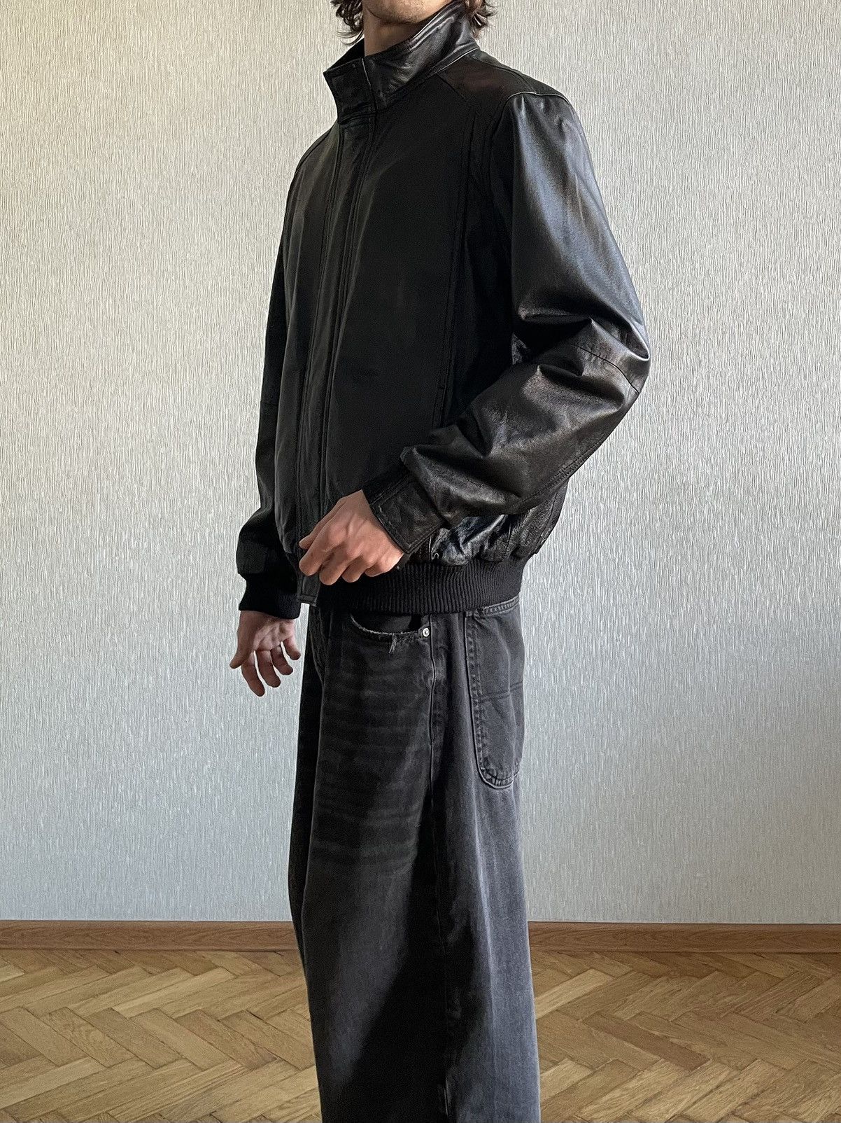 Marks & Spencer Black Leather Bomber / A Jacket Size US XL / EU 56 / 4 - 18 Thumbnail