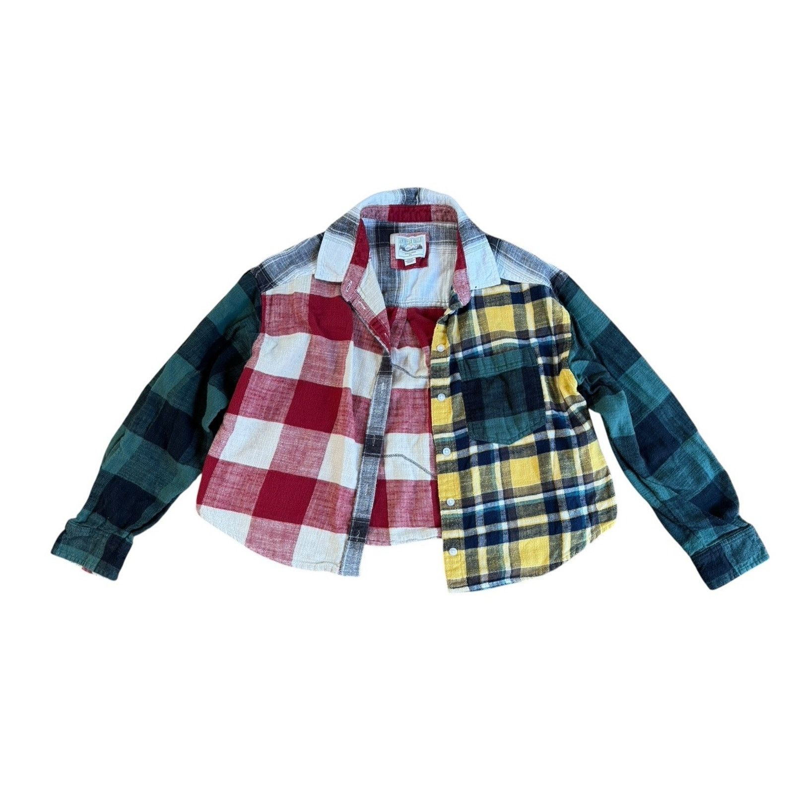 American Eagle Outfitters QUEEN Plaid Crop Flannel Upcycled Retro Vintage Grunge Sz M Size M / US 6-8 / IT 42-44 - 3 Thumbnail