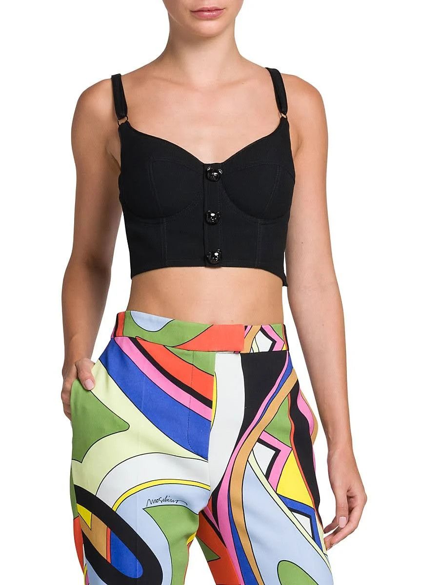 Moschino o1s22i1n0824 Teddy Bear Buttons Bustier Top in Black Size XS / US 0-2 / IT 36-38 - 2 Thumbnail