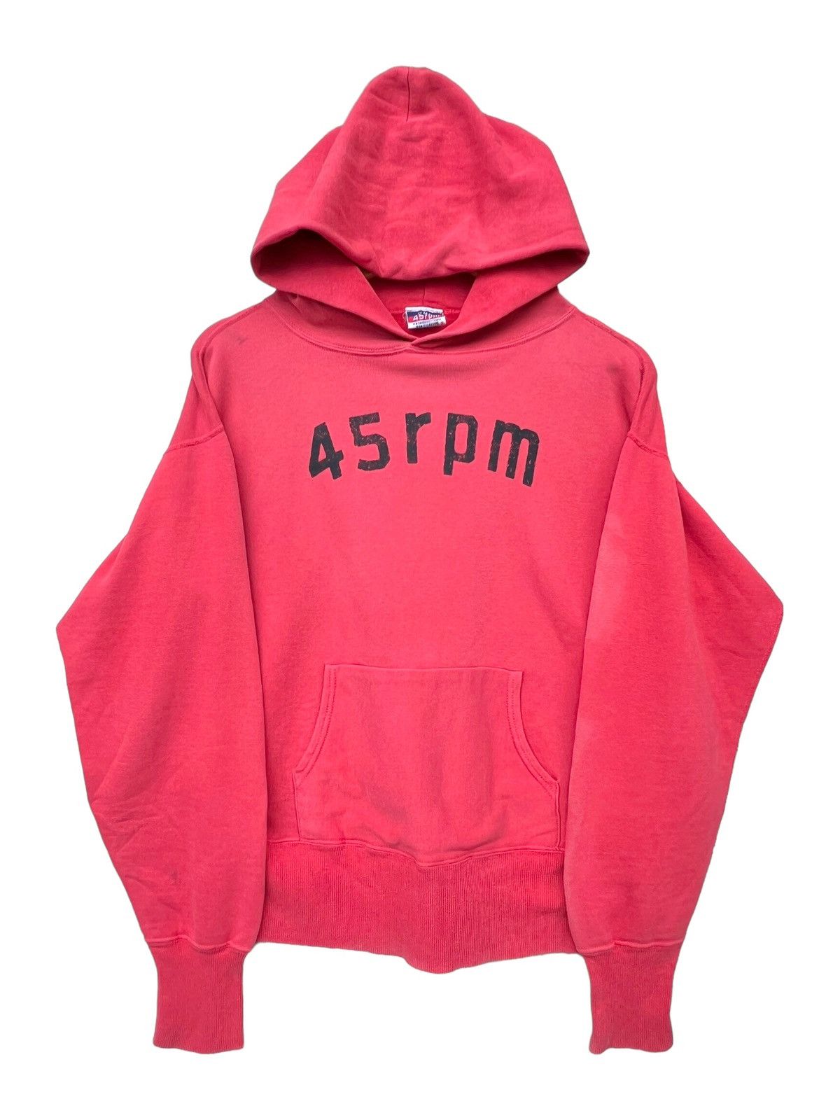 image of Vintage 45Rpm Red Sun Faded Distressed Baggy Boxy Hoodie in Faded Red, Men's (Size Small)